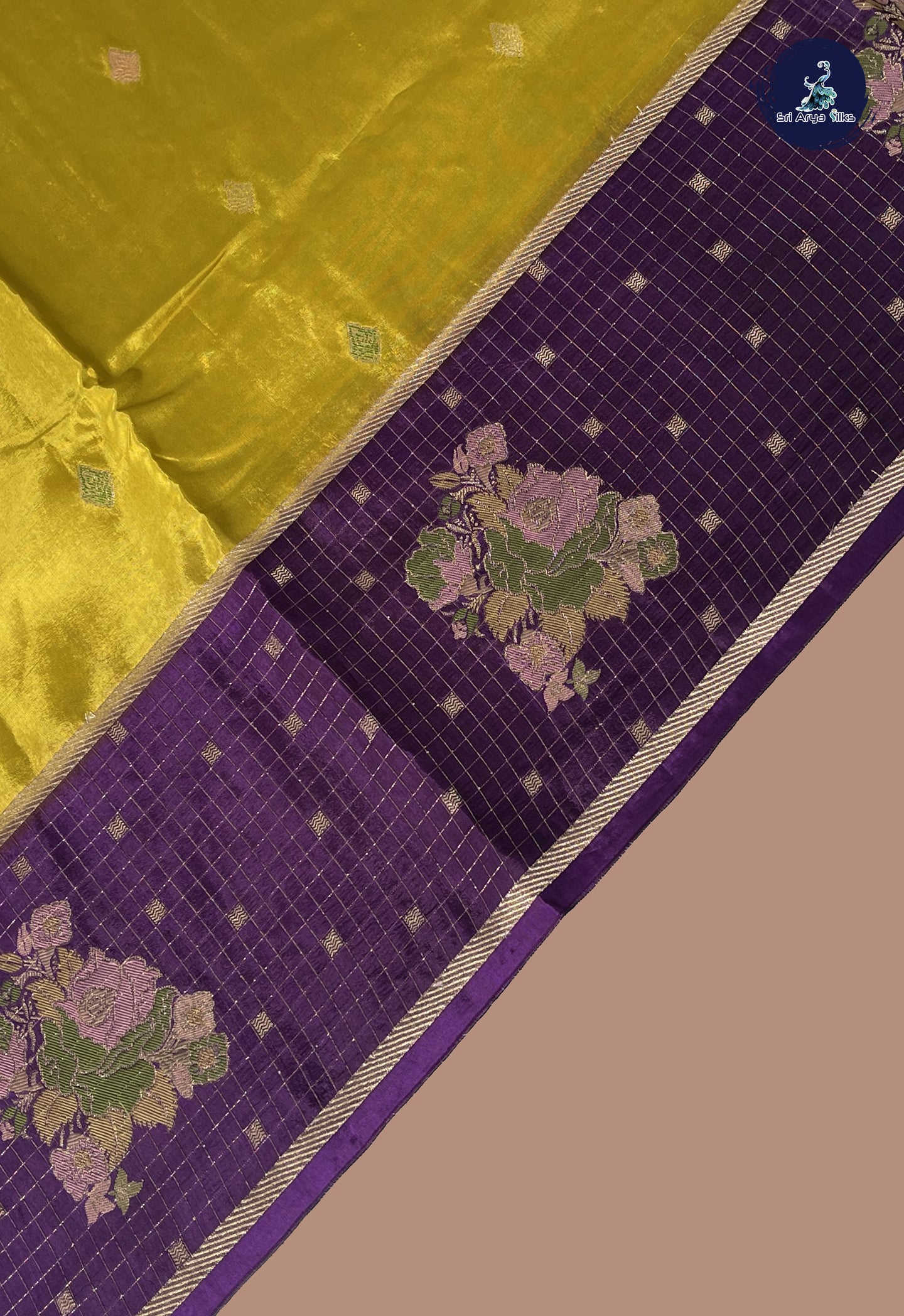 Golden Mustard Banarasi Silk Saree With Meenakari Work Pattern