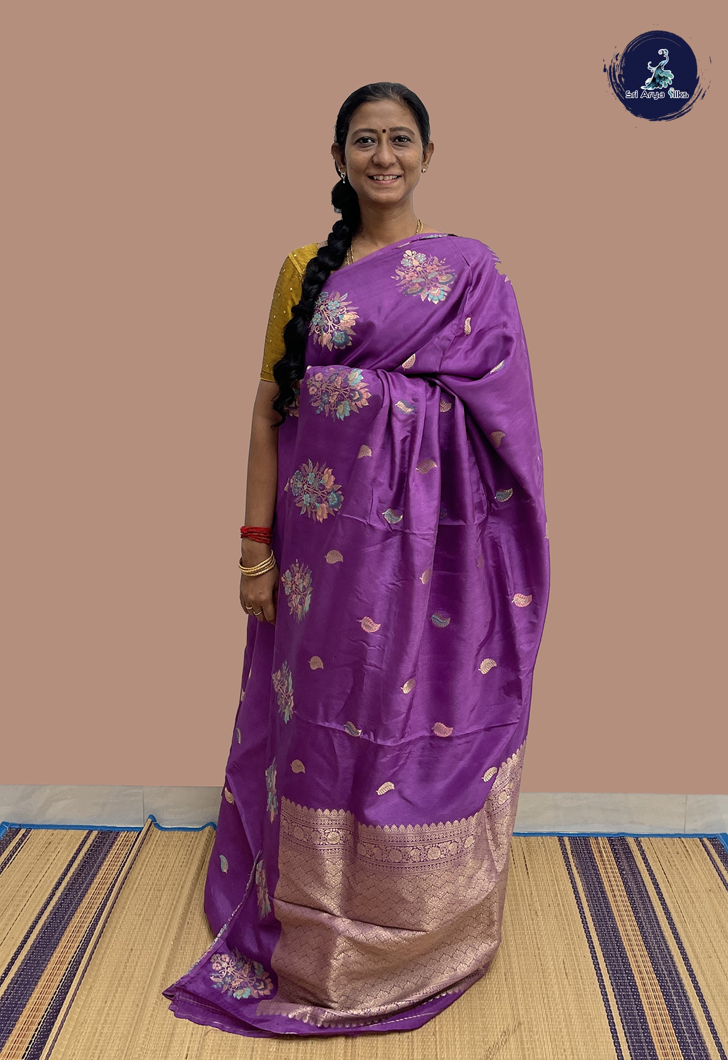 Lavender Banarasi Silk Saree With Zari Buttas Pattern