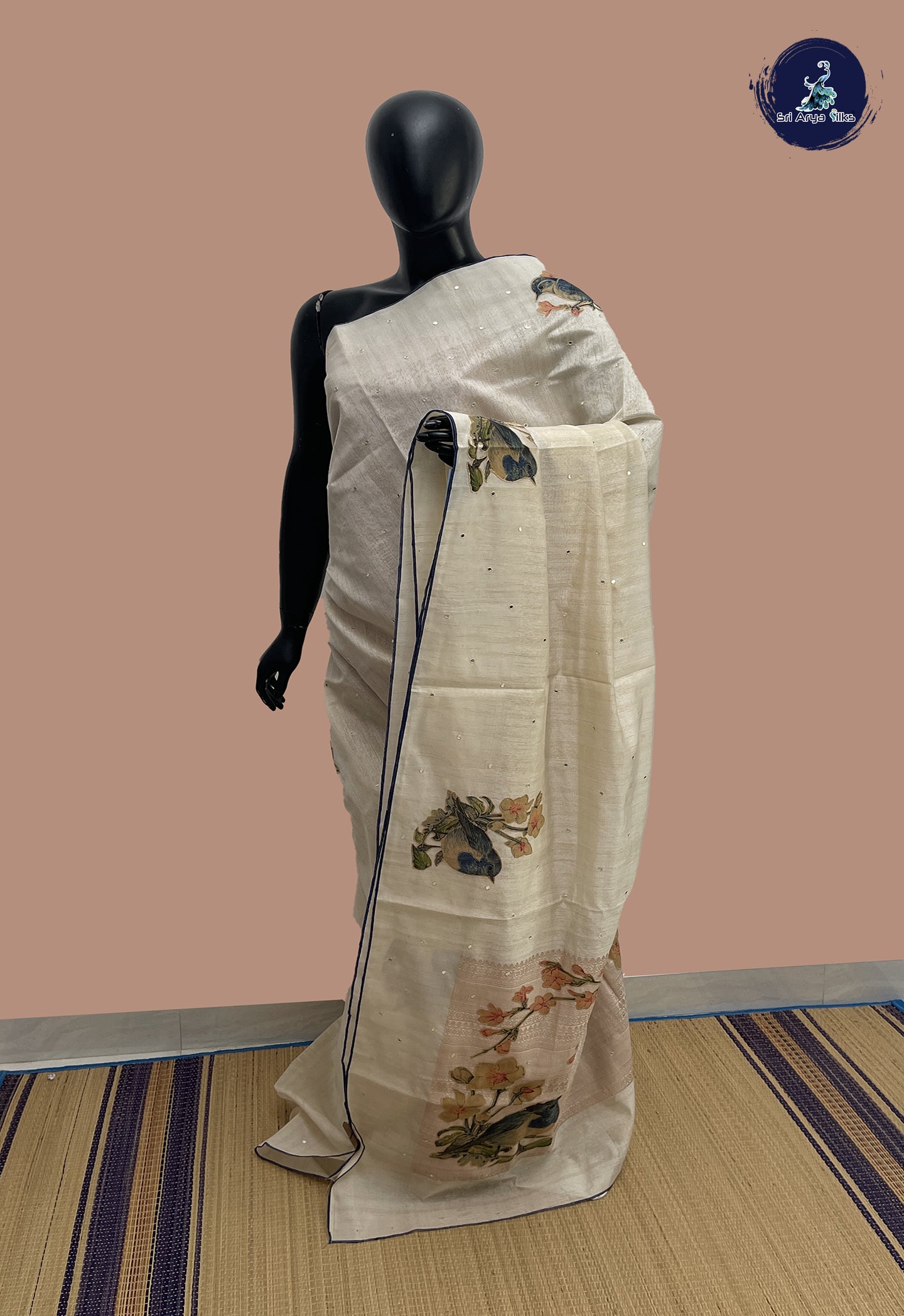 Fawn Tussar Saree With Kalamkari Pattern