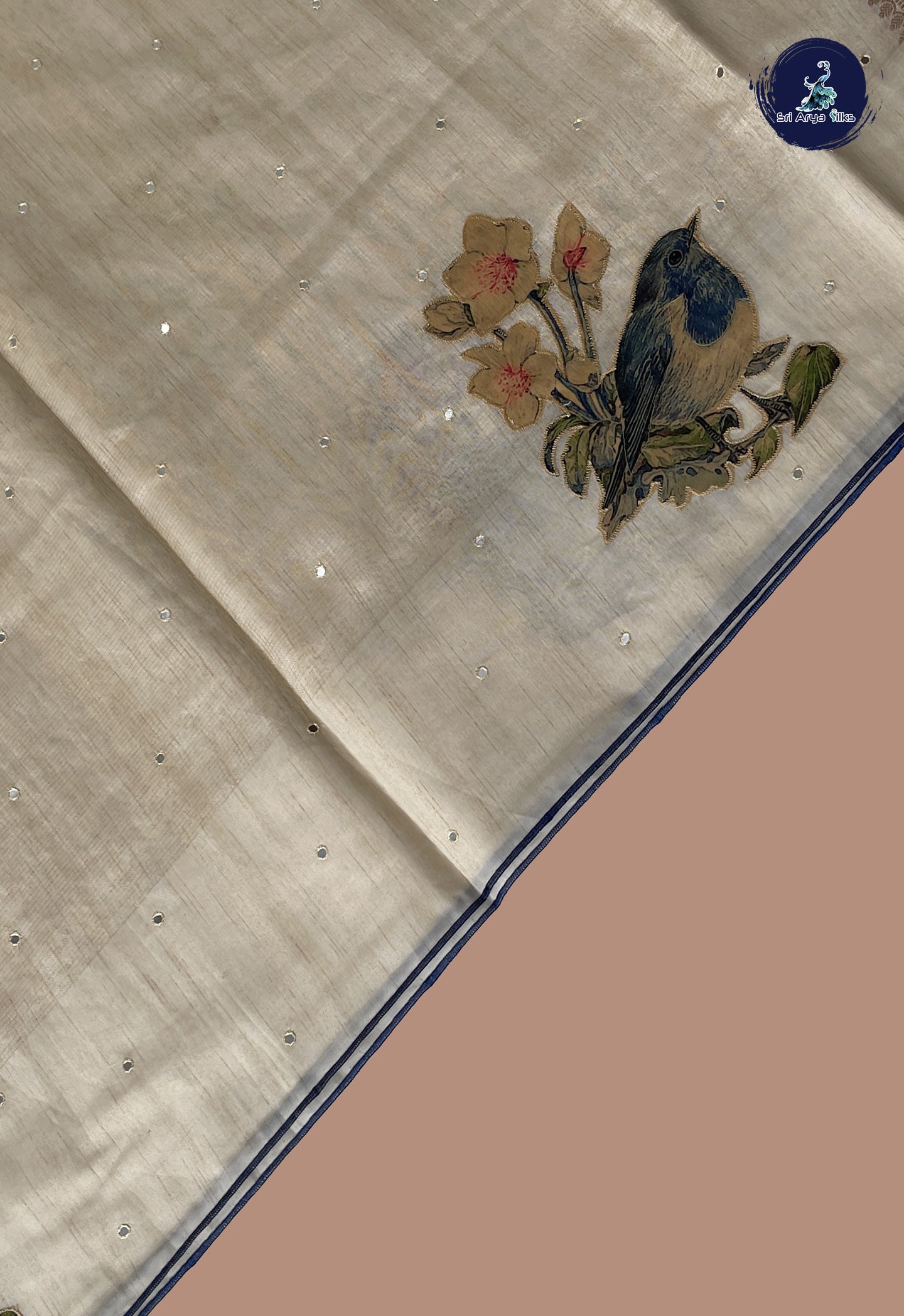 Fawn Tussar Saree With Kalamkari Pattern