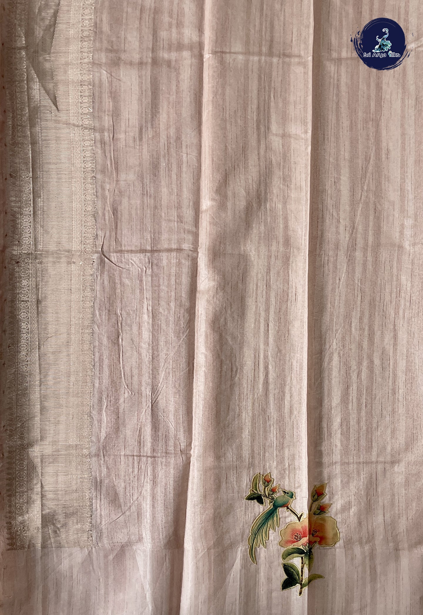 Light Pink Tussar Saree With Kalamkari Pattern