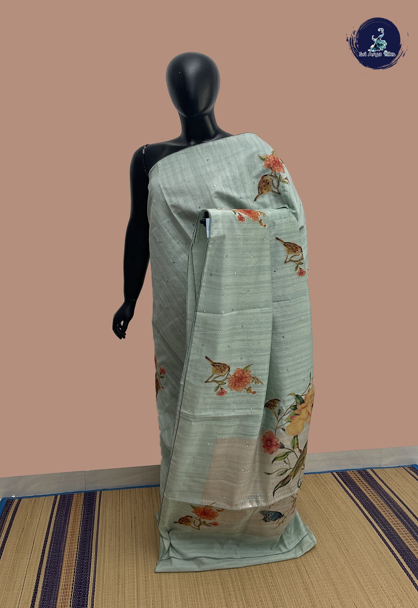 Pastel Shade Tussar Saree With Kalamkari Pattern