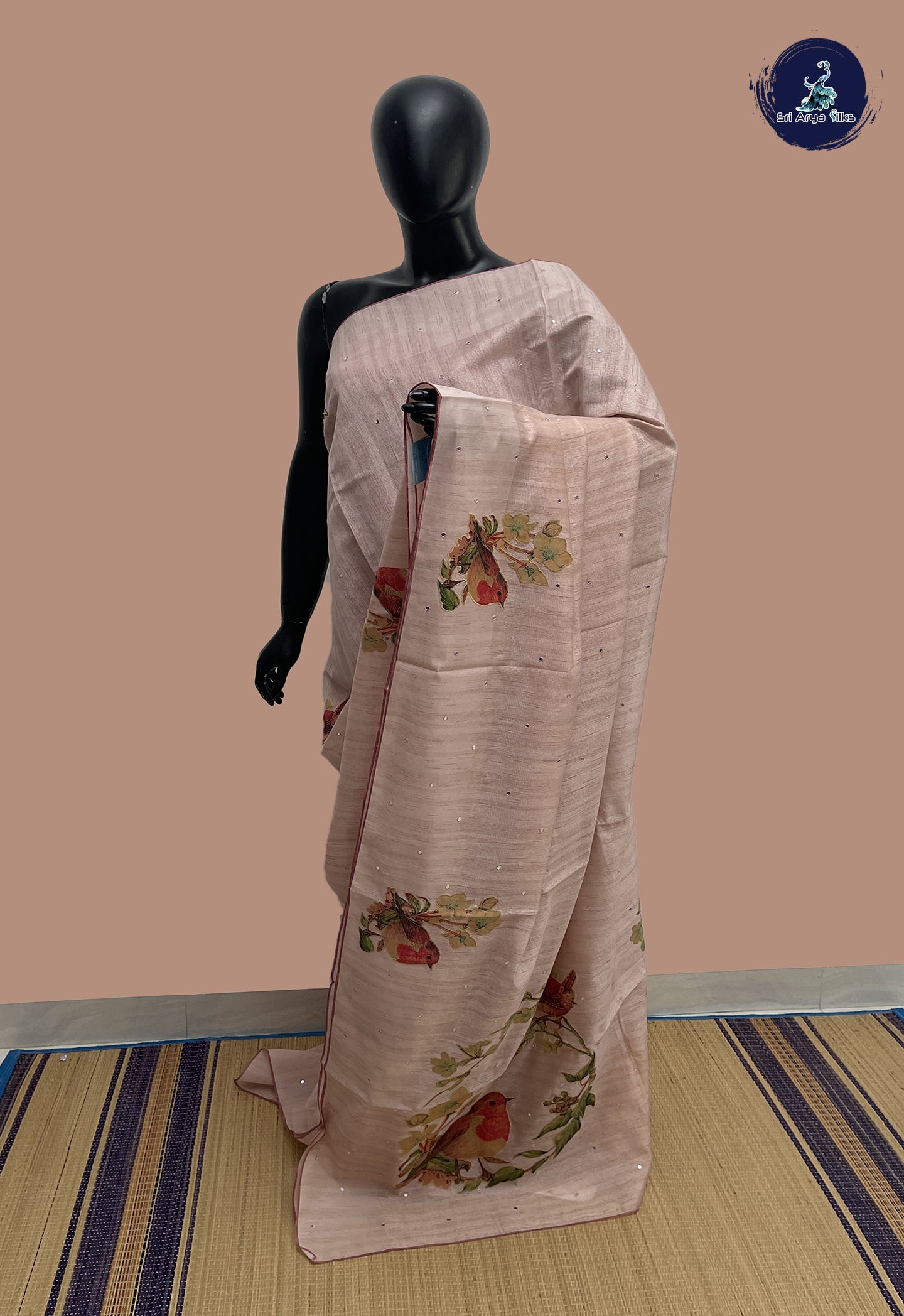 Light Pink Tussar Saree With Kalamkari Pattern