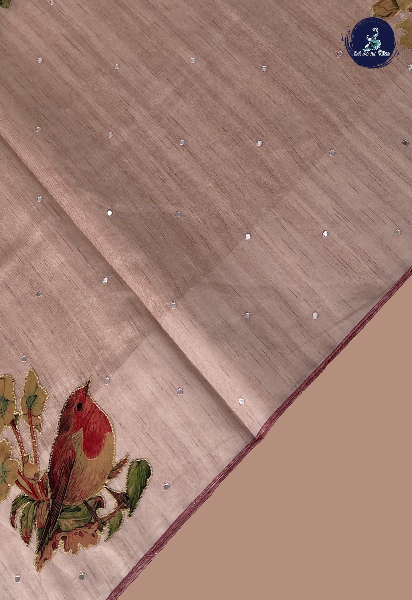 Light Pink Tussar Saree With Kalamkari Pattern