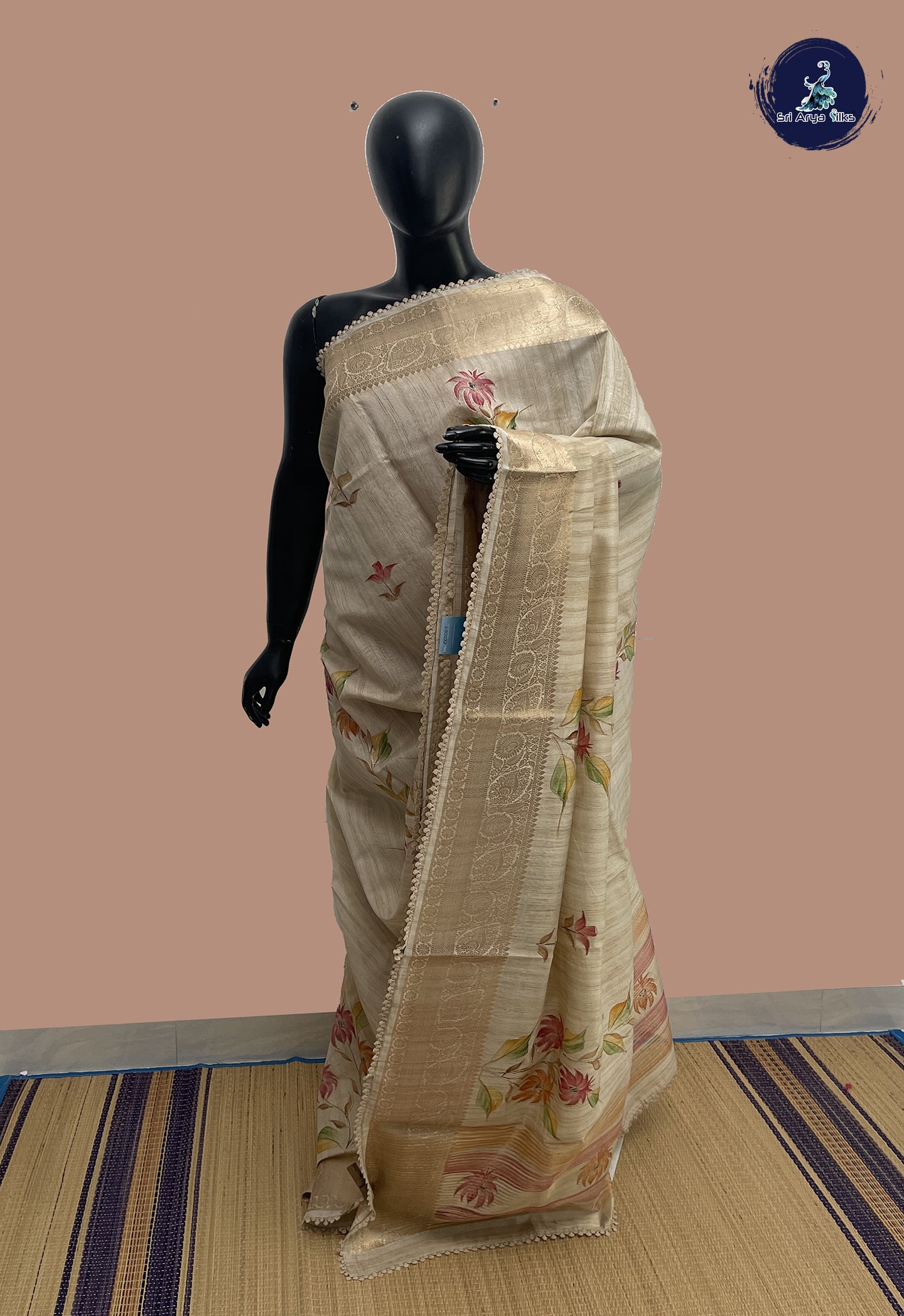 Fawn Tussar Saree With Kalamkari Pattern