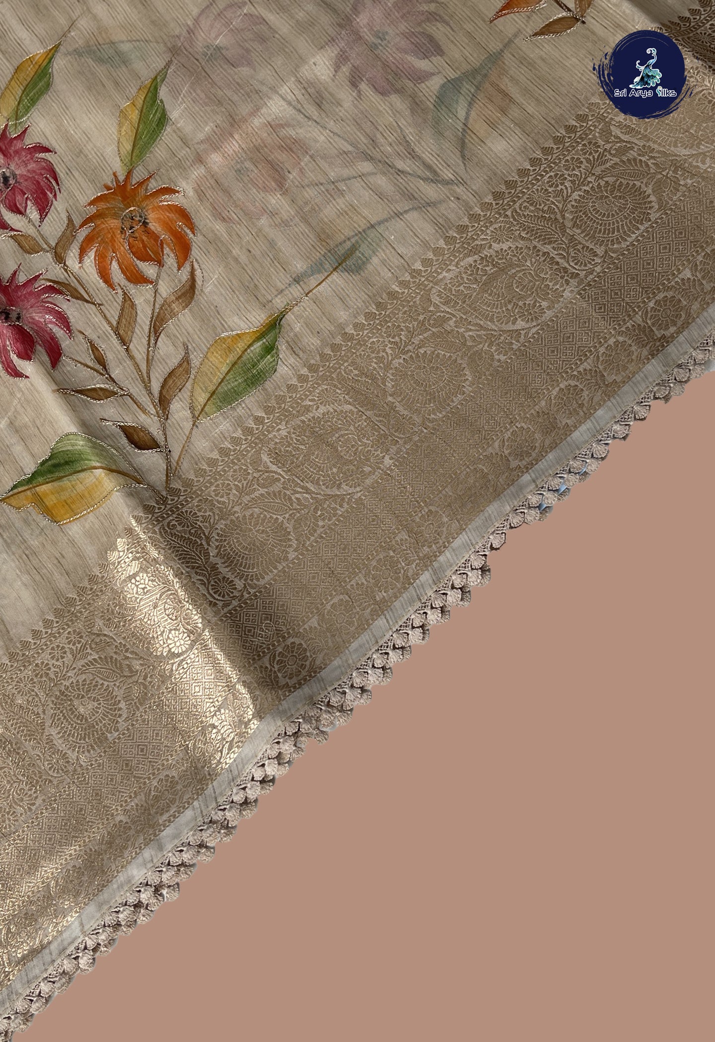 Fawn Tussar Saree With Kalamkari Pattern