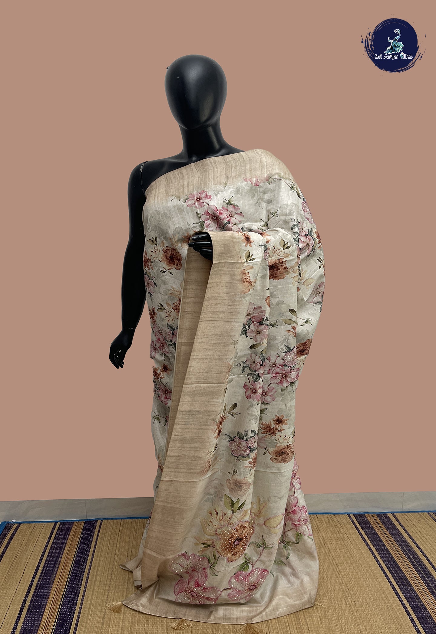 Fawn Tussar Saree With Kalamkari Pattern