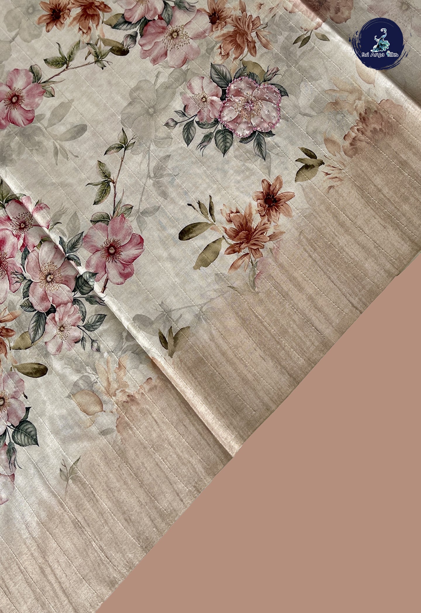 Fawn Tussar Saree With Kalamkari Pattern