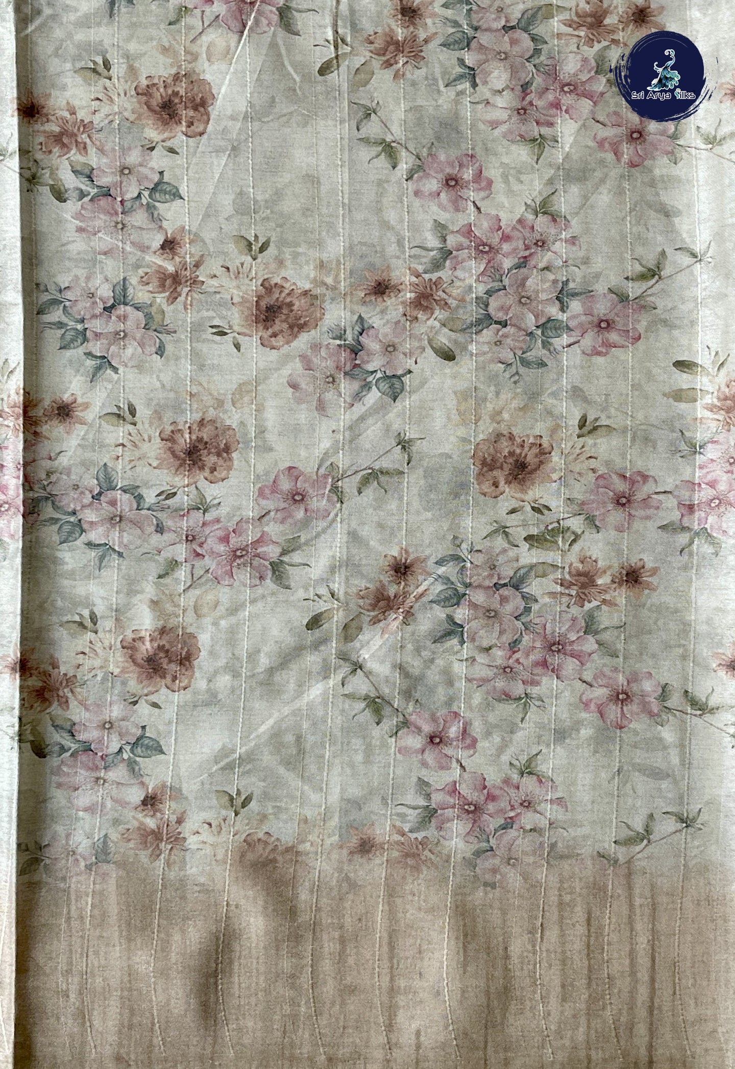 Fawn Tussar Saree With Kalamkari Pattern