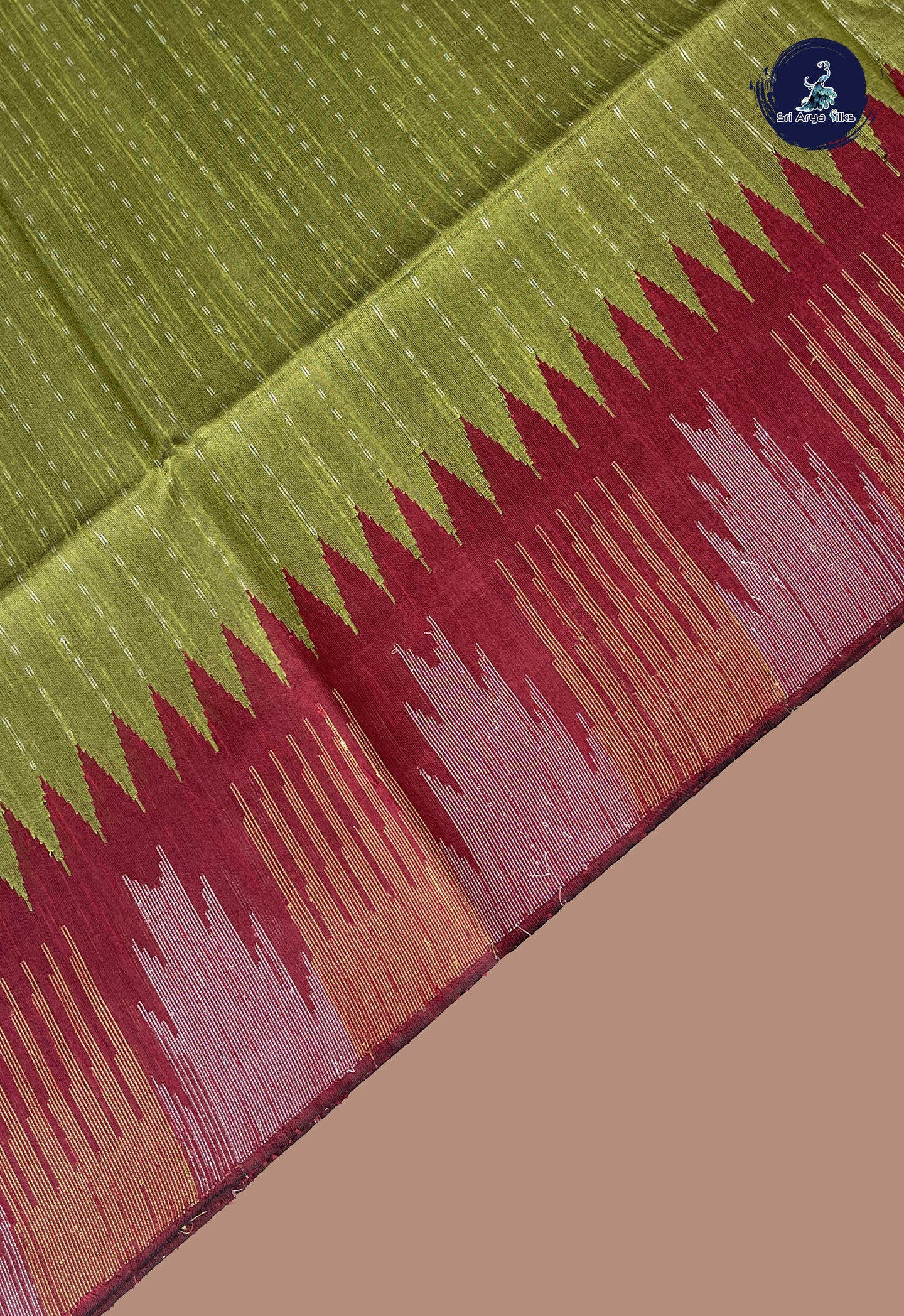 Mehendi Green Raw Silk Saree With Stripes Pattern