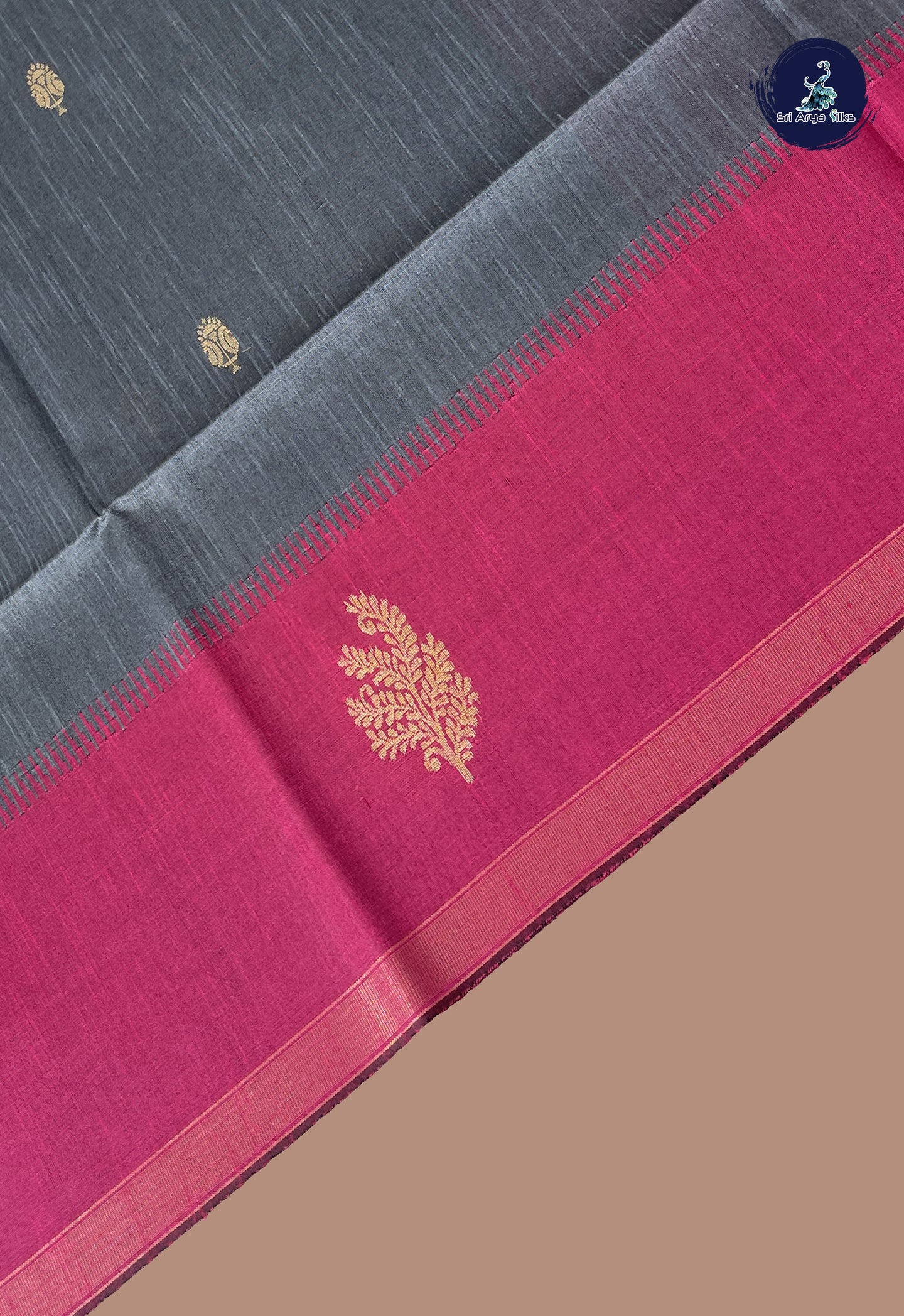 Grey Raw Silk Saree With Zari Buttas Pattern