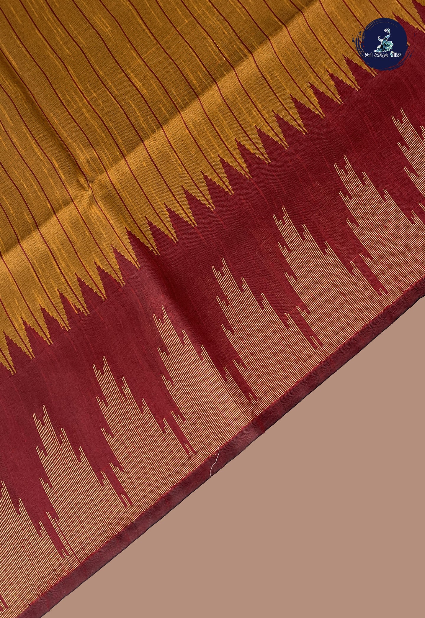 Mustard Yellow Raw Silk Saree With Stripes Pattern