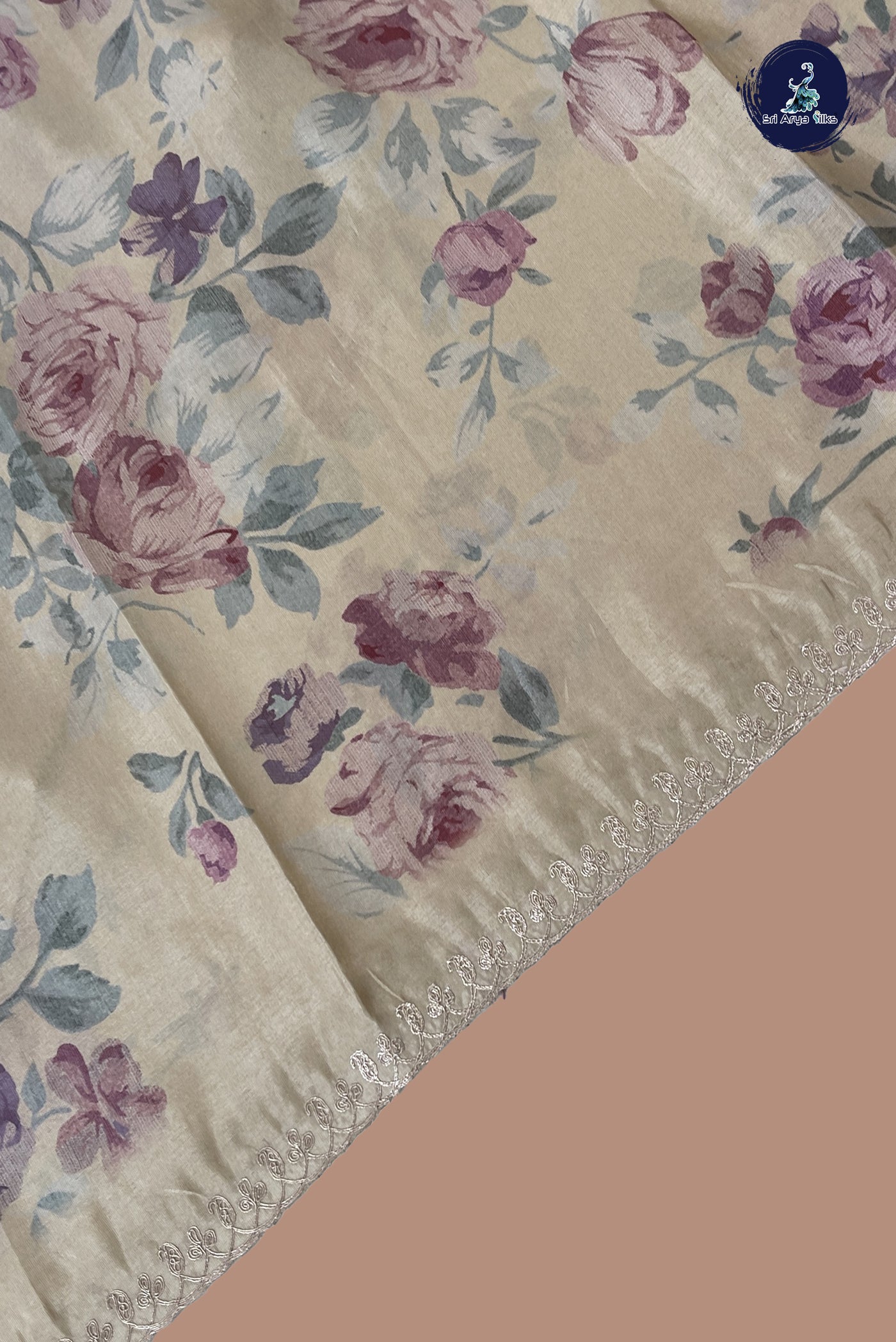 Fawn Banarasi Silk Saree With Printed Pattern