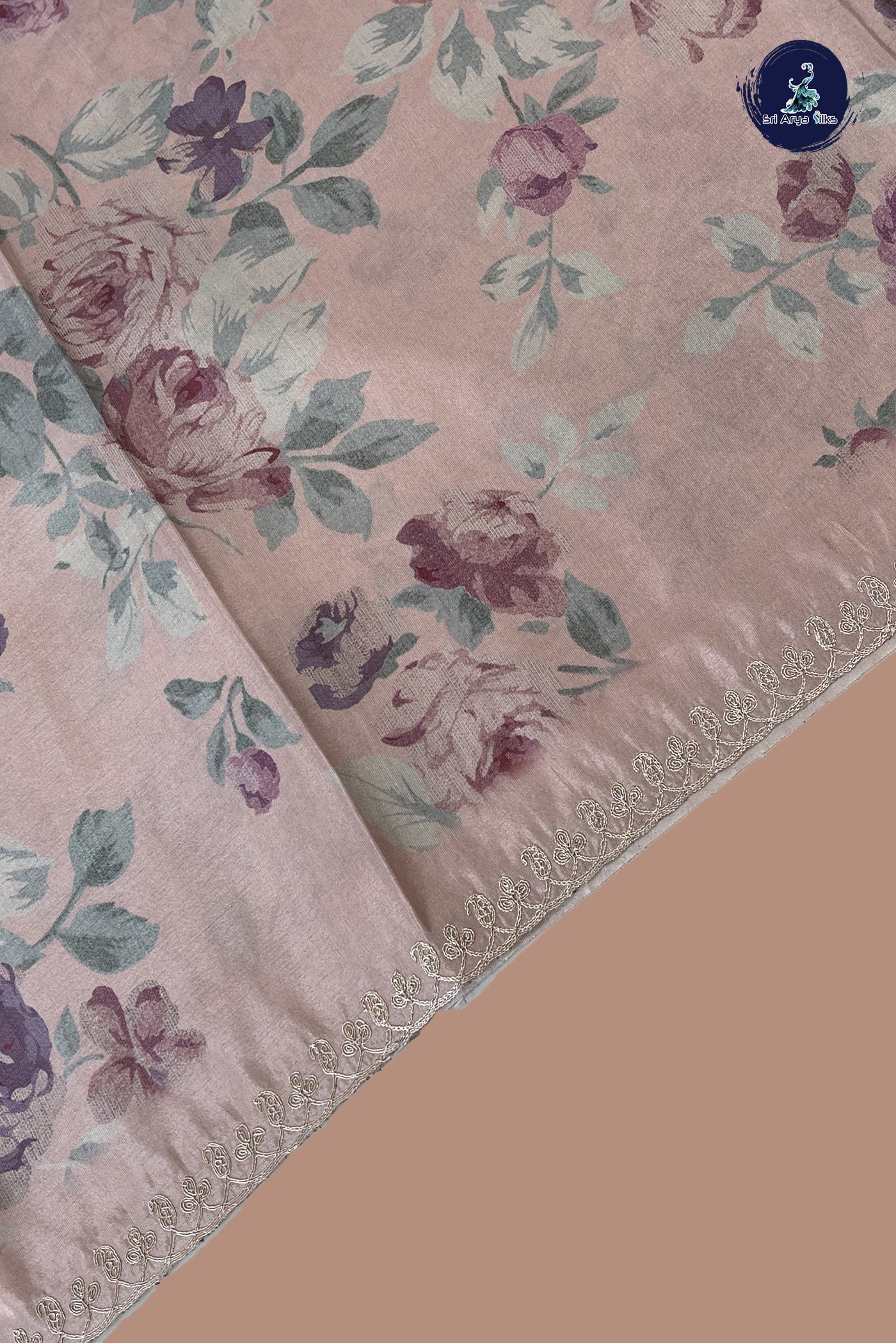 Light Peach Banarasi Silk Saree With Printed Pattern