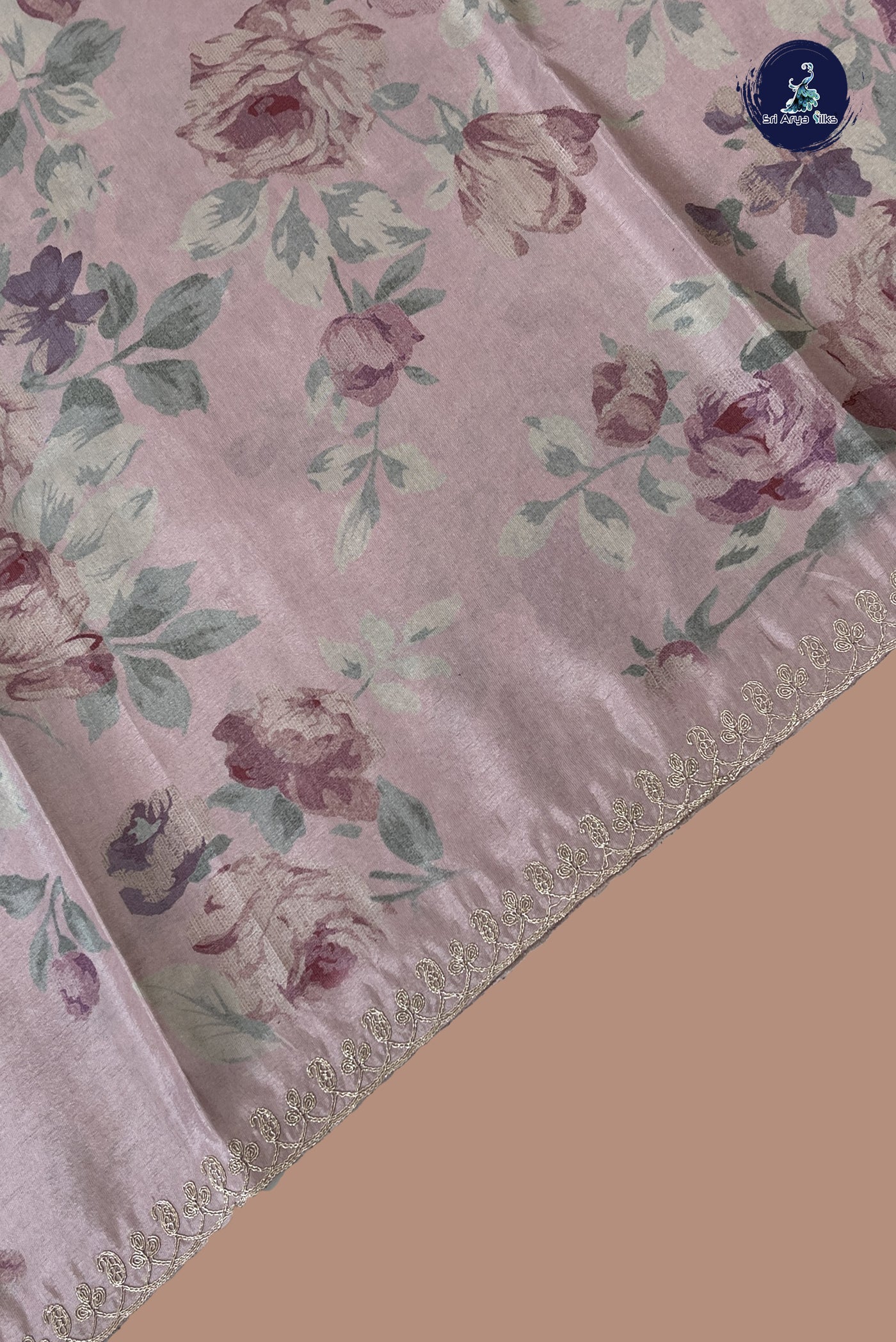 Light Pink Banarasi Silk Saree With Printed Pattern