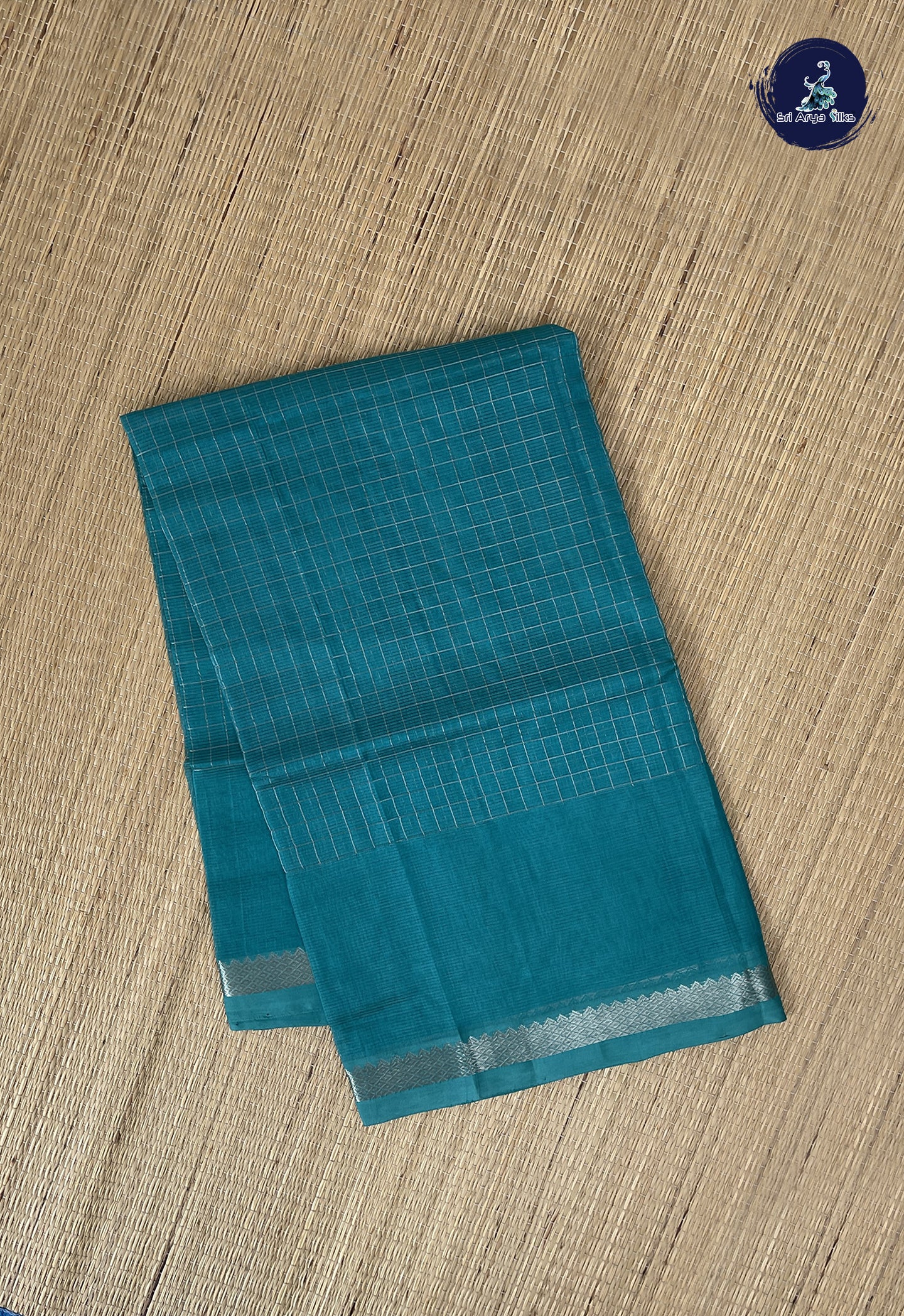 Teal Blue Mangalgiri Silk Cotton With Checked Pattern