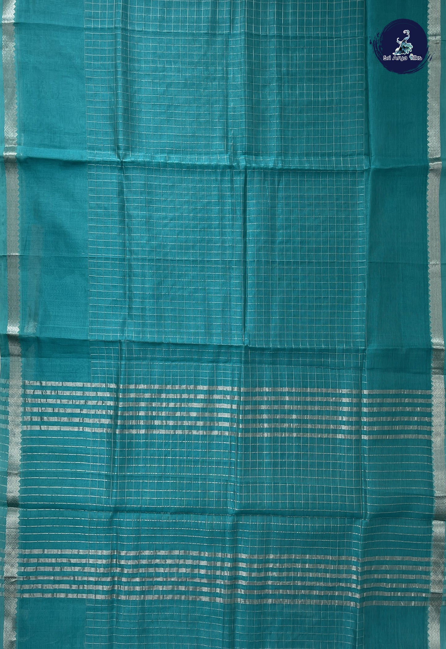 Teal Blue Mangalgiri Silk Cotton With Checked Pattern