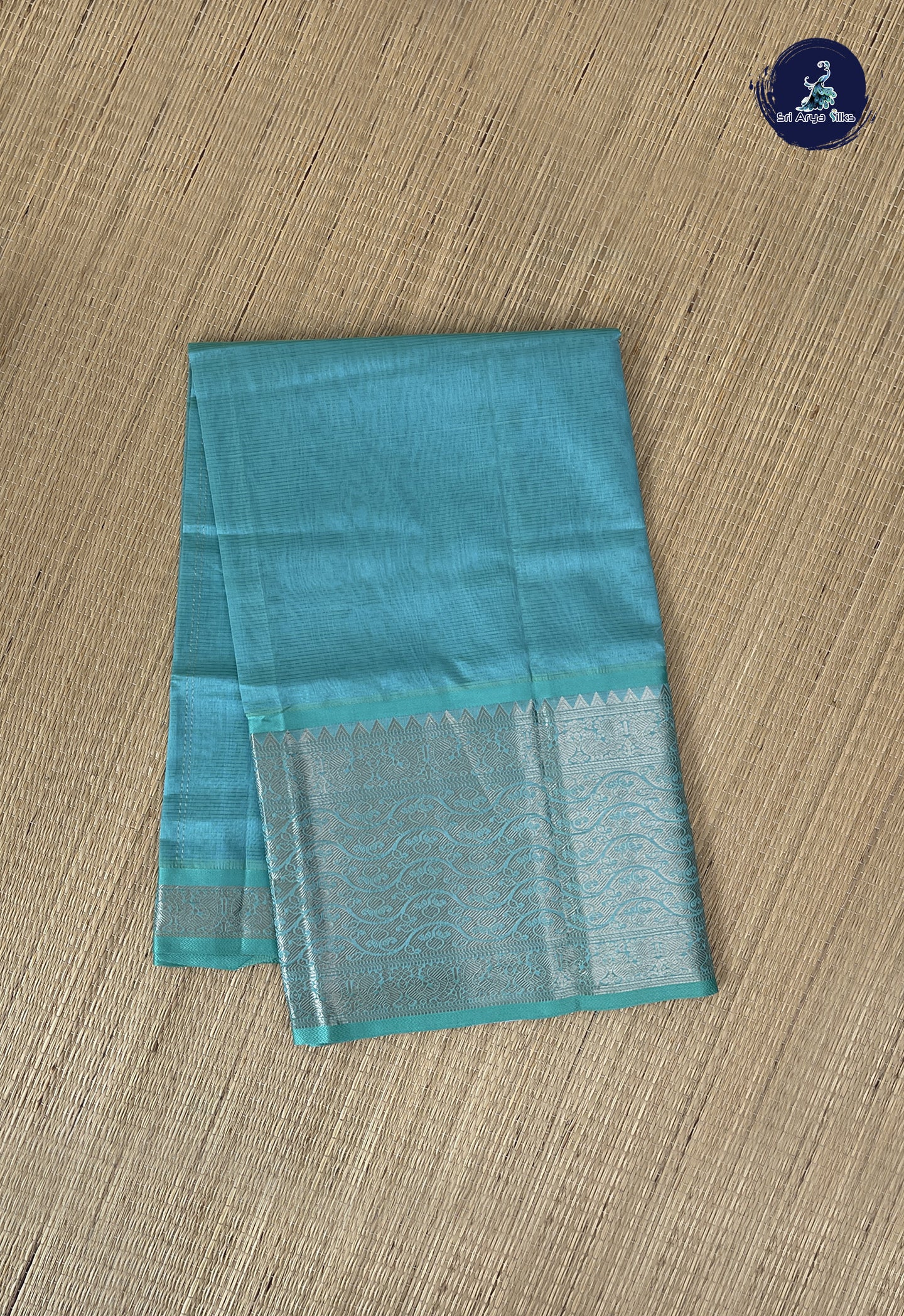 Sea Blue Mangalgiri Silk Cotton With Doria Lines Pattern