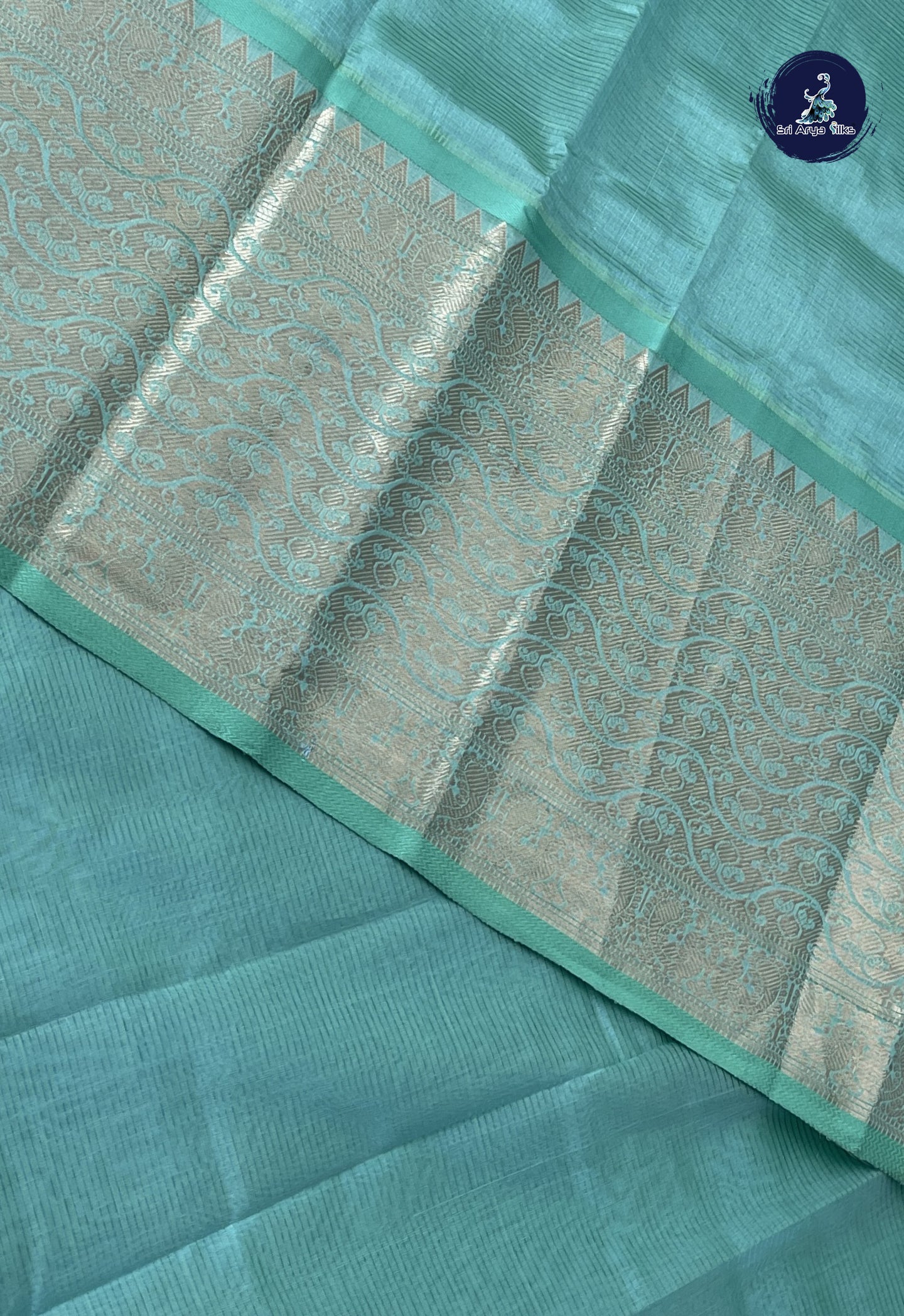 Sea Blue Mangalgiri Silk Cotton With Doria Lines Pattern