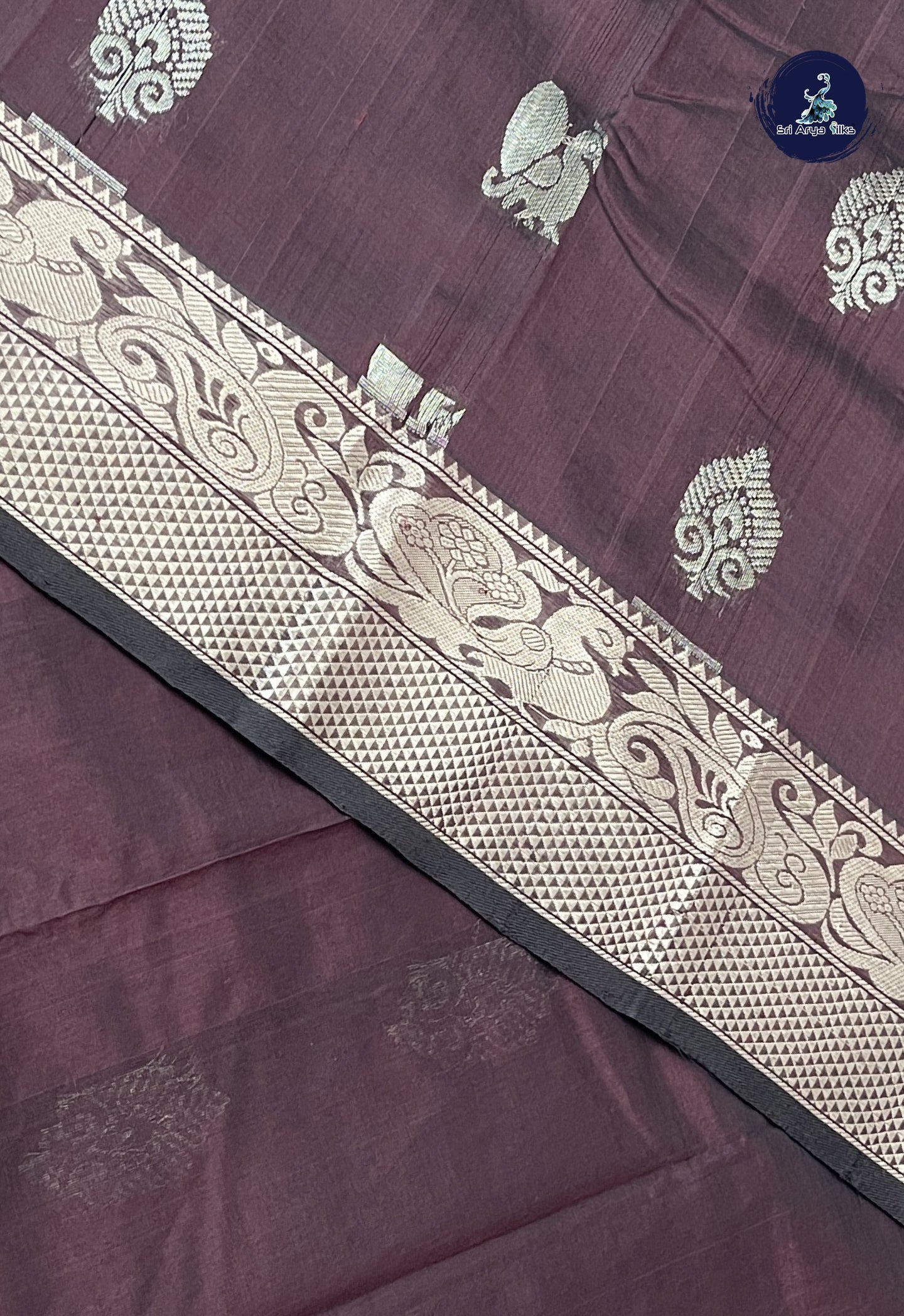 Coffee Brown Mangalgiri Silk Cotton With Zari Buttas Pattern