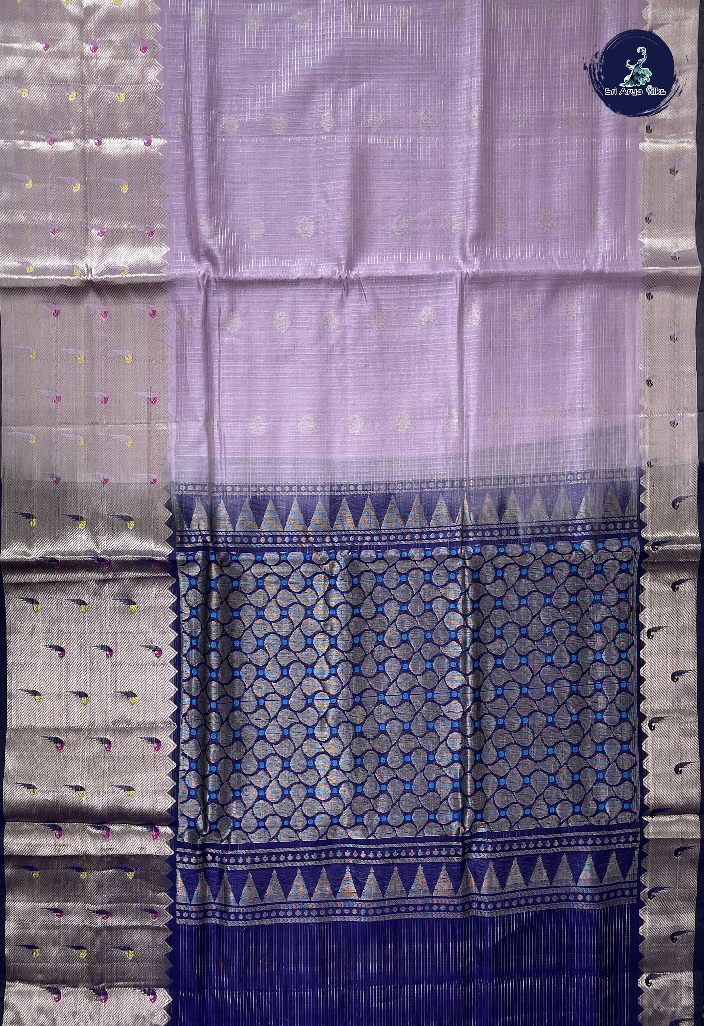 Lavender Mangalgiri Silk Cotton With Zari Checked Pattern