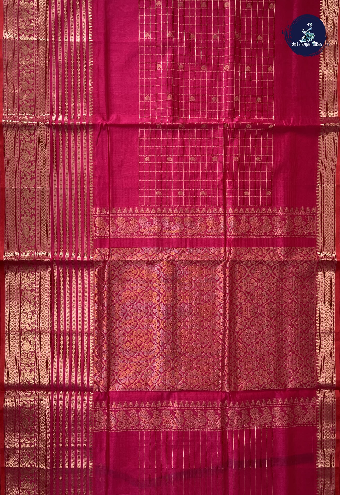 Dark Pink Mangalgiri Silk Cotton With Zari Checked Pattern