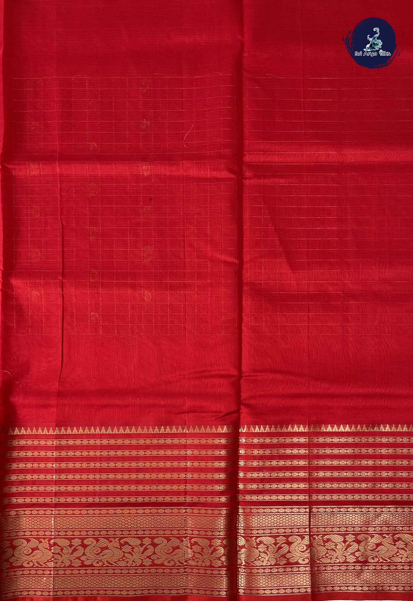 Red Mangalgiri Silk Cotton With Zari Checked Pattern