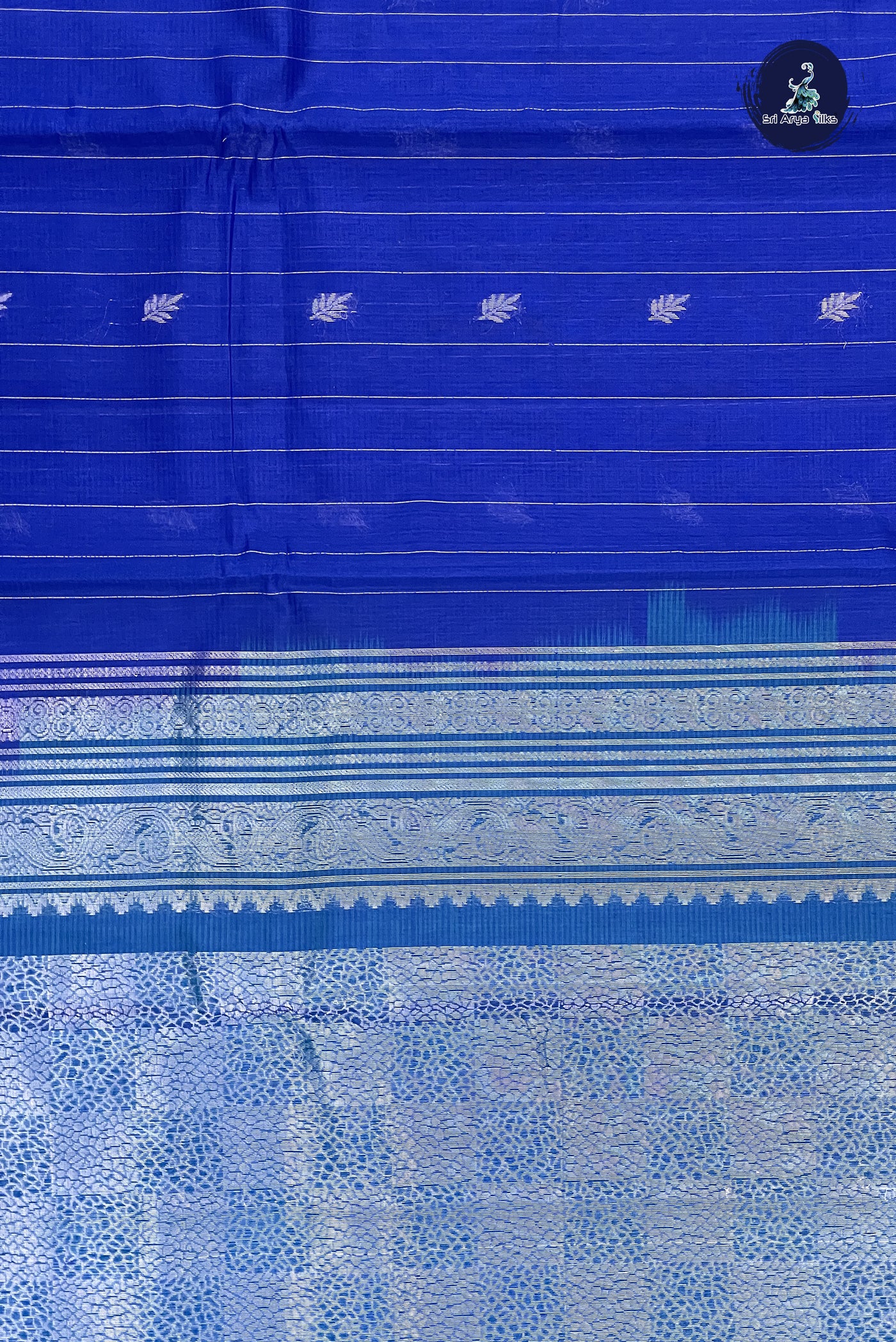Dark Blue Kora Sico Silk Cotton With Stripes Pattern