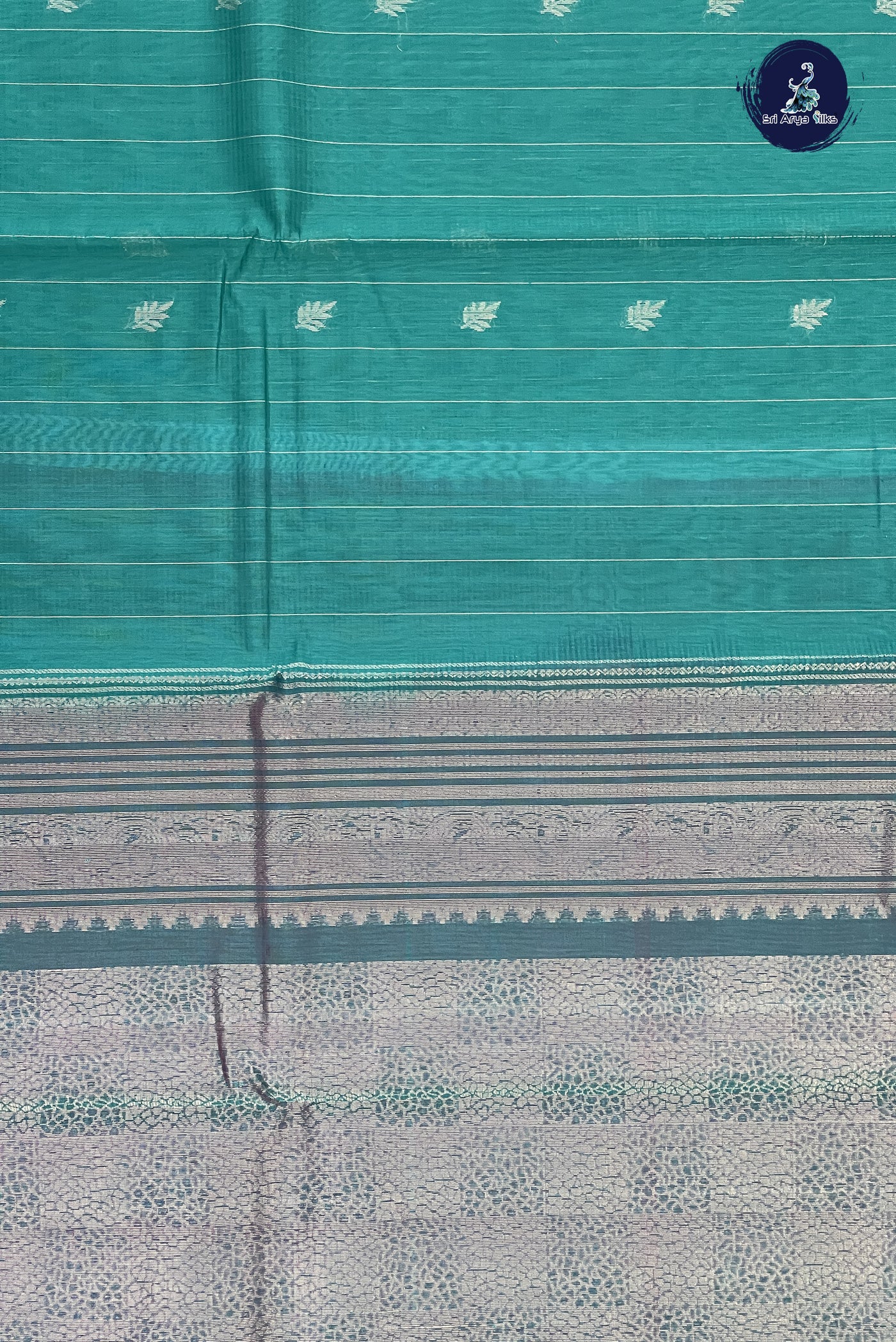 Teal Kora Sico Silk Cotton With Stripes Pattern