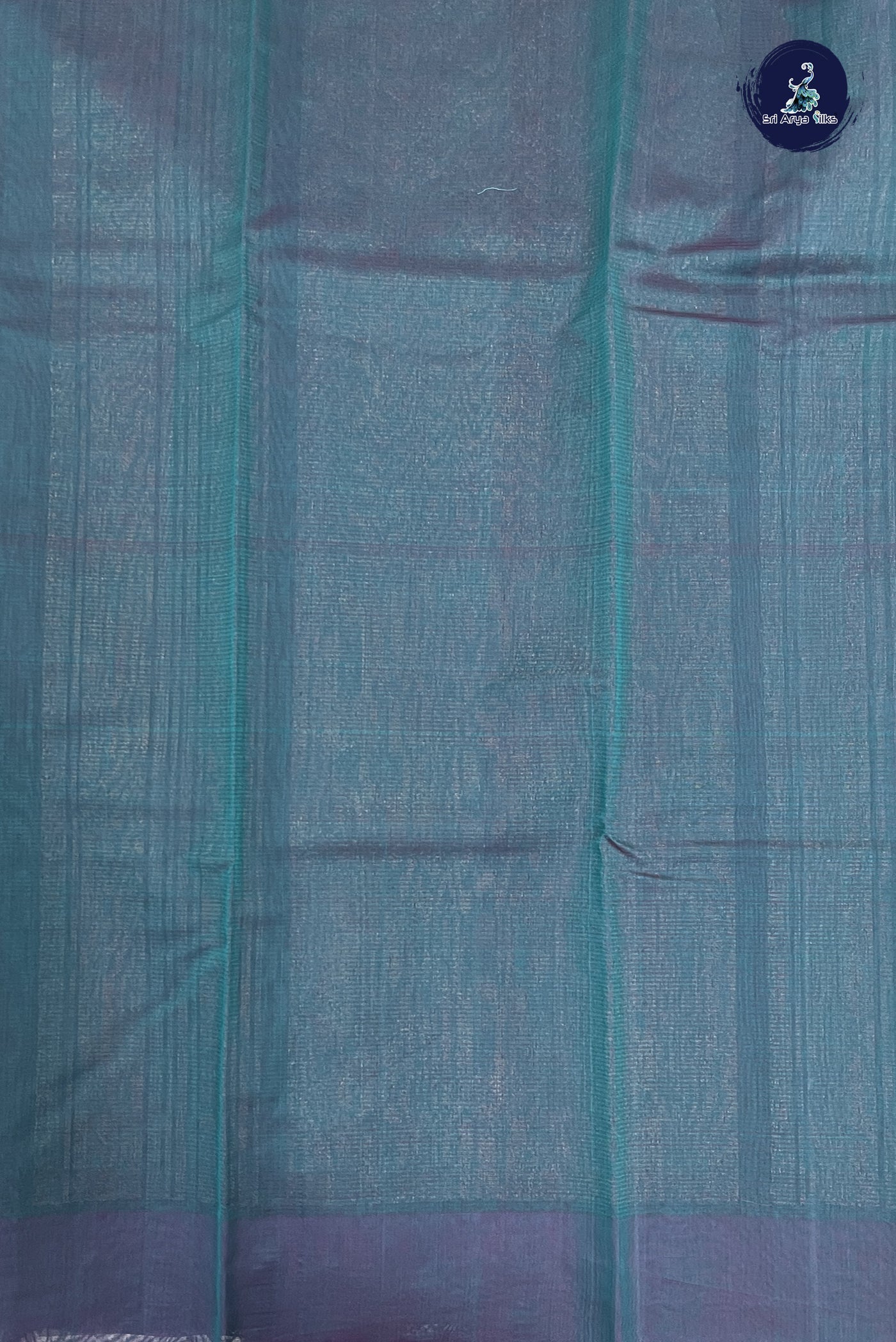 Teal Kora Sico Silk Cotton With Stripes Pattern