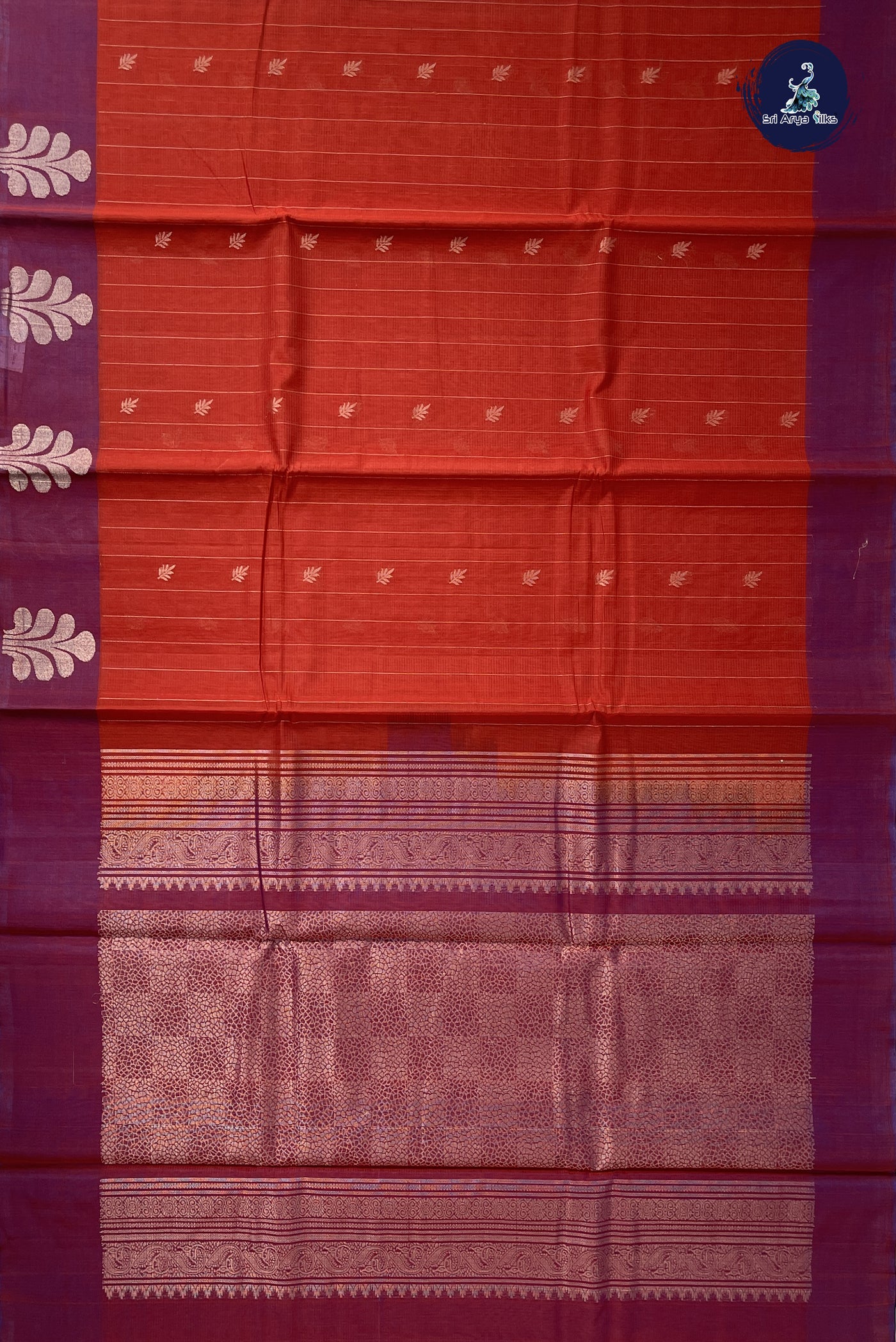 Maroon Kora Sico Silk Cotton With Stripes Pattern