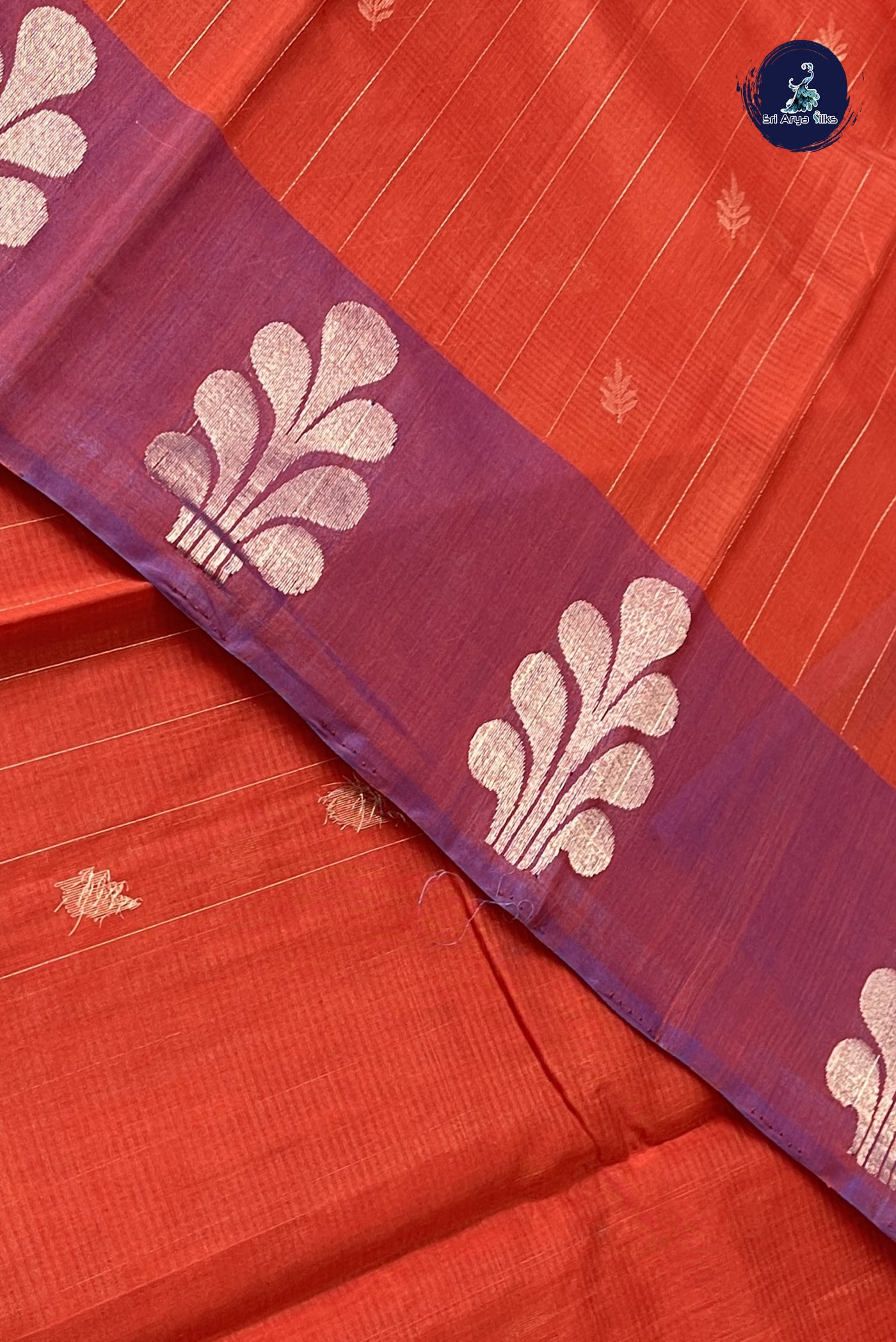 Maroon Kora Sico Silk Cotton With Stripes Pattern