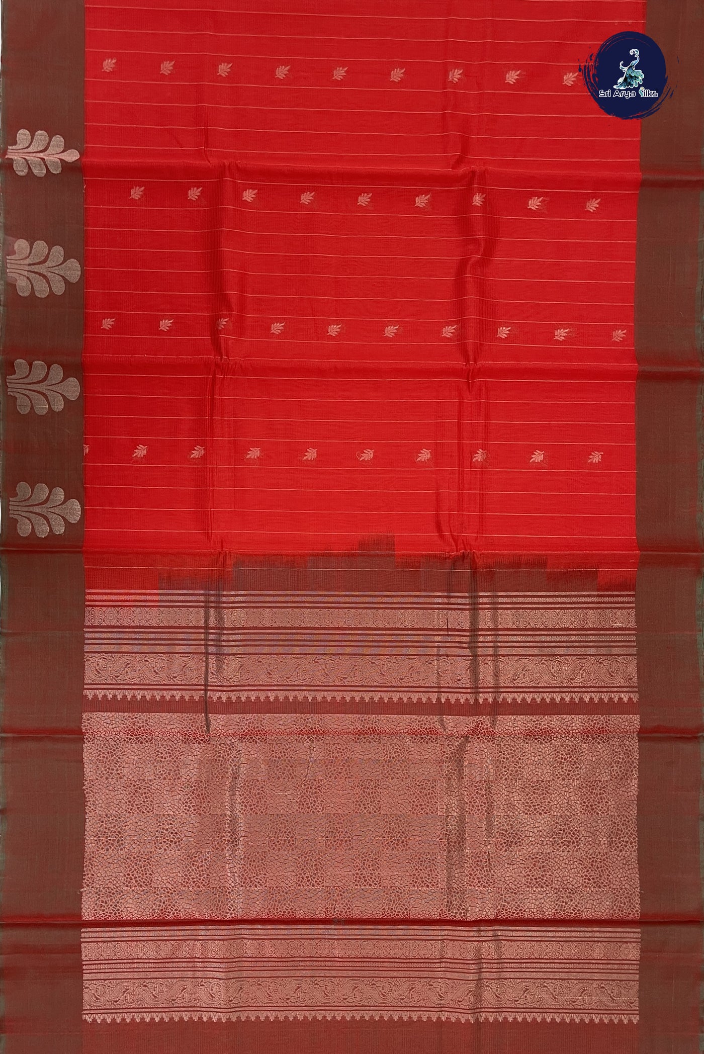 Red Kora Sico Silk Cotton With Stripes Pattern