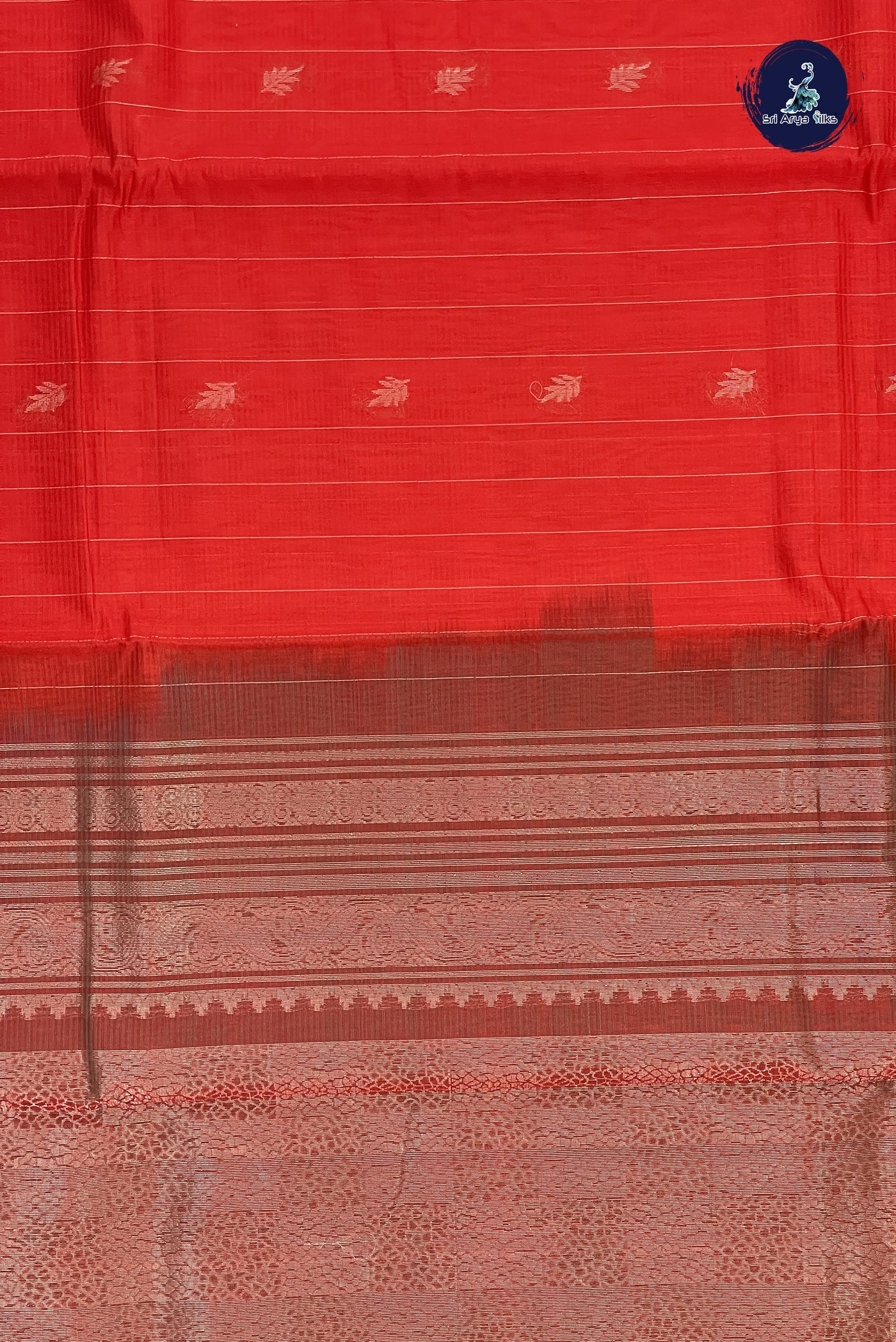 Red Kora Sico Silk Cotton With Stripes Pattern