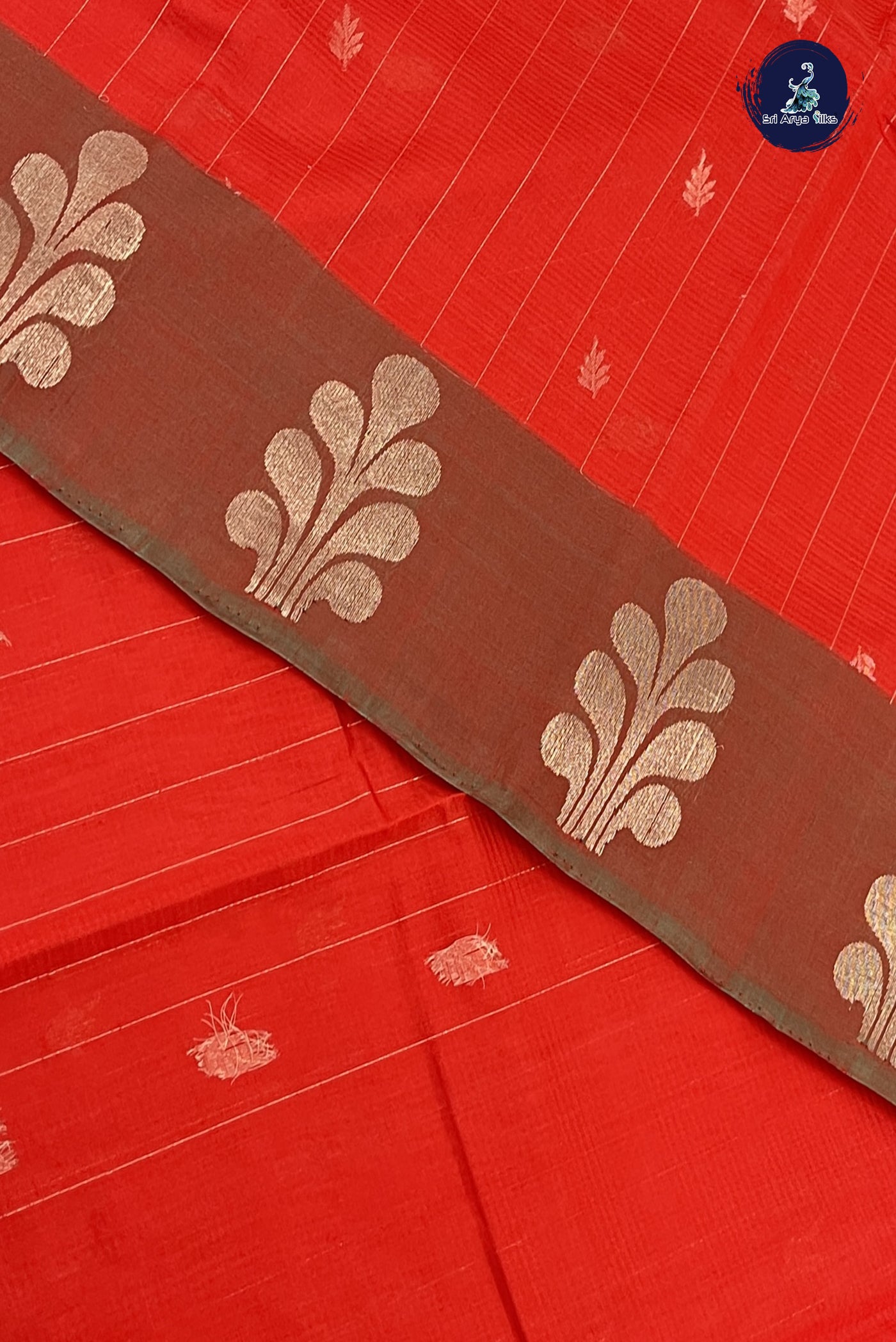 Red Kora Sico Silk Cotton With Stripes Pattern