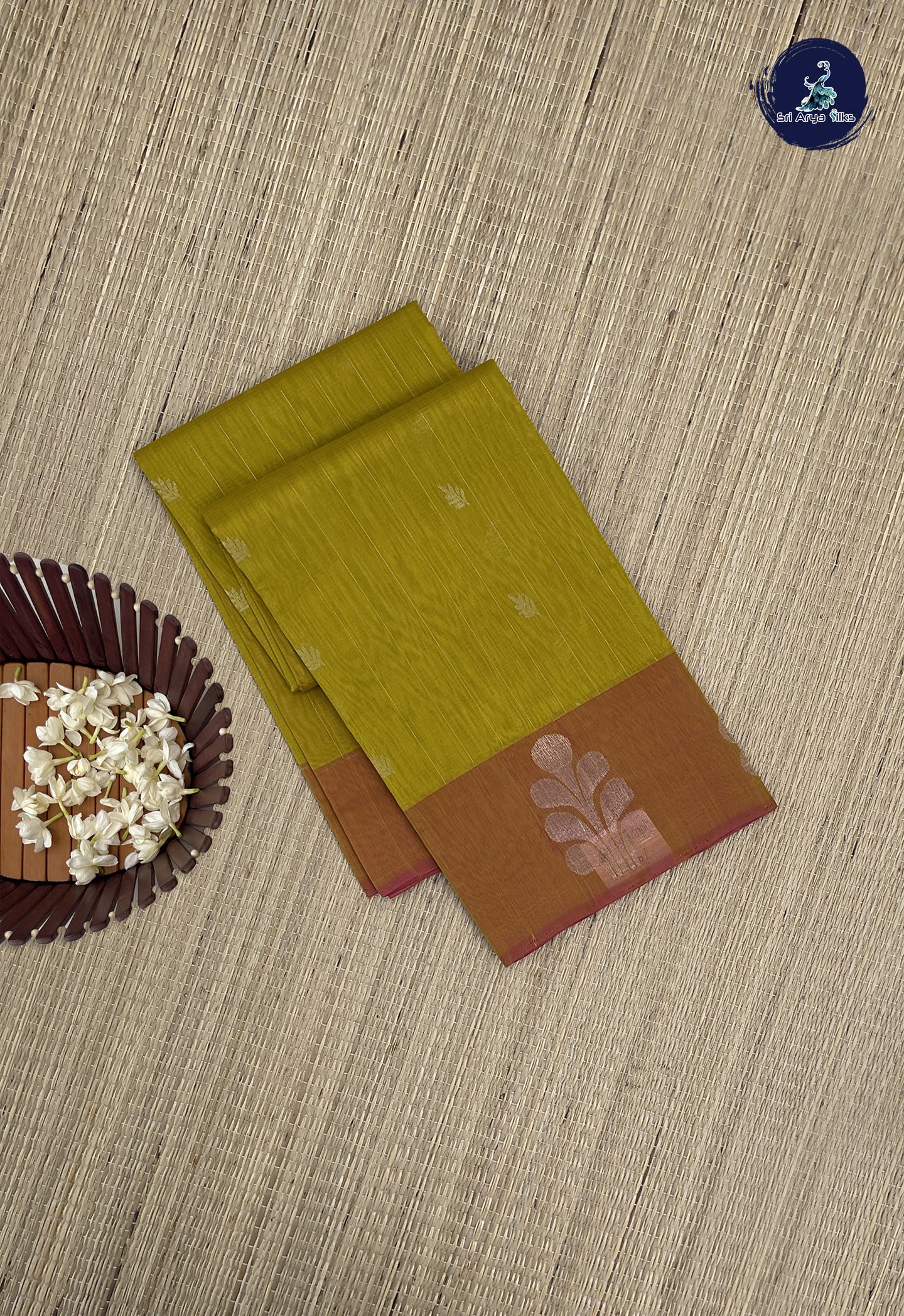 Mustard Yellow Kora Sico Silk Cotton With Stripes Pattern
