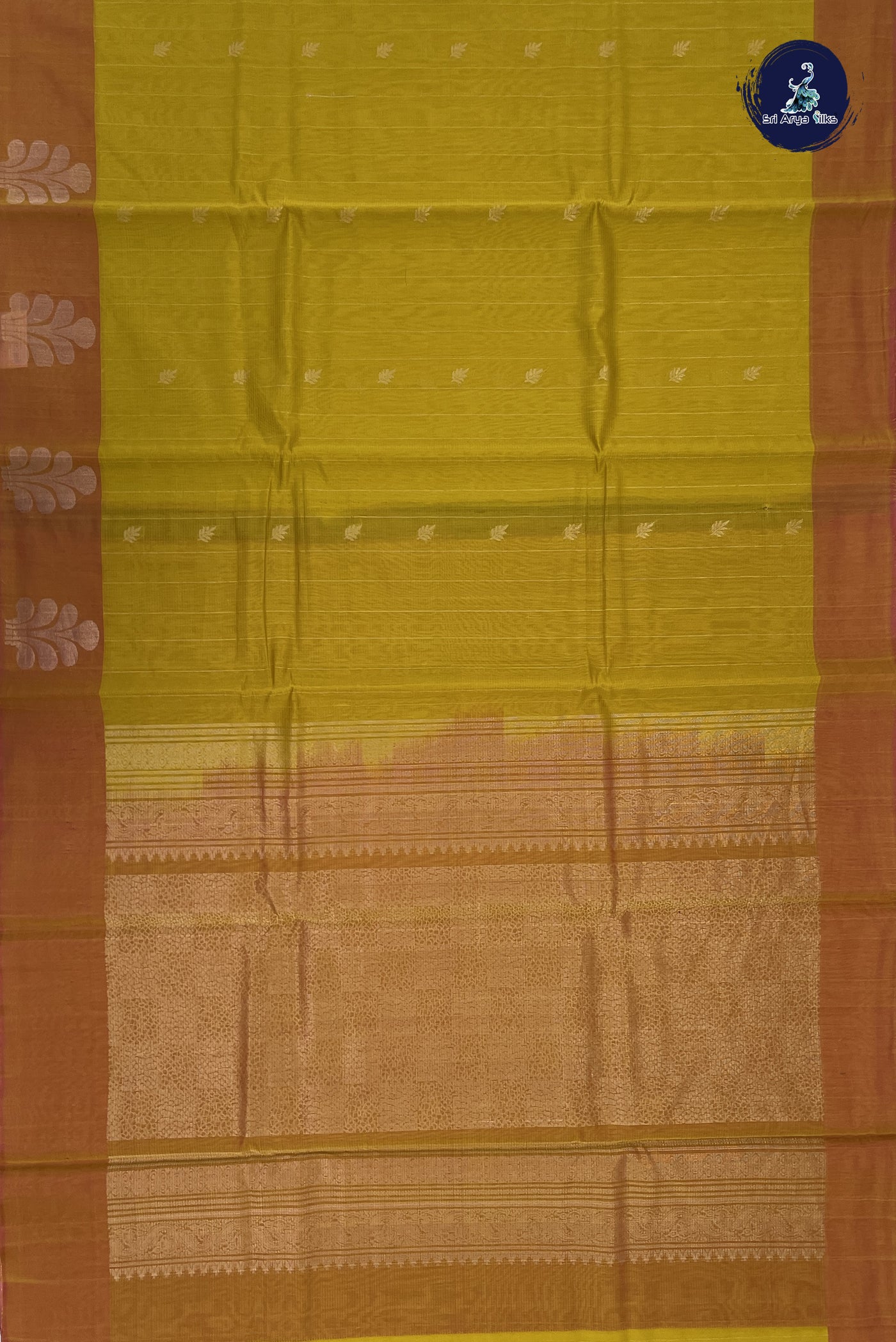 Mustard Yellow Kora Sico Silk Cotton With Stripes Pattern