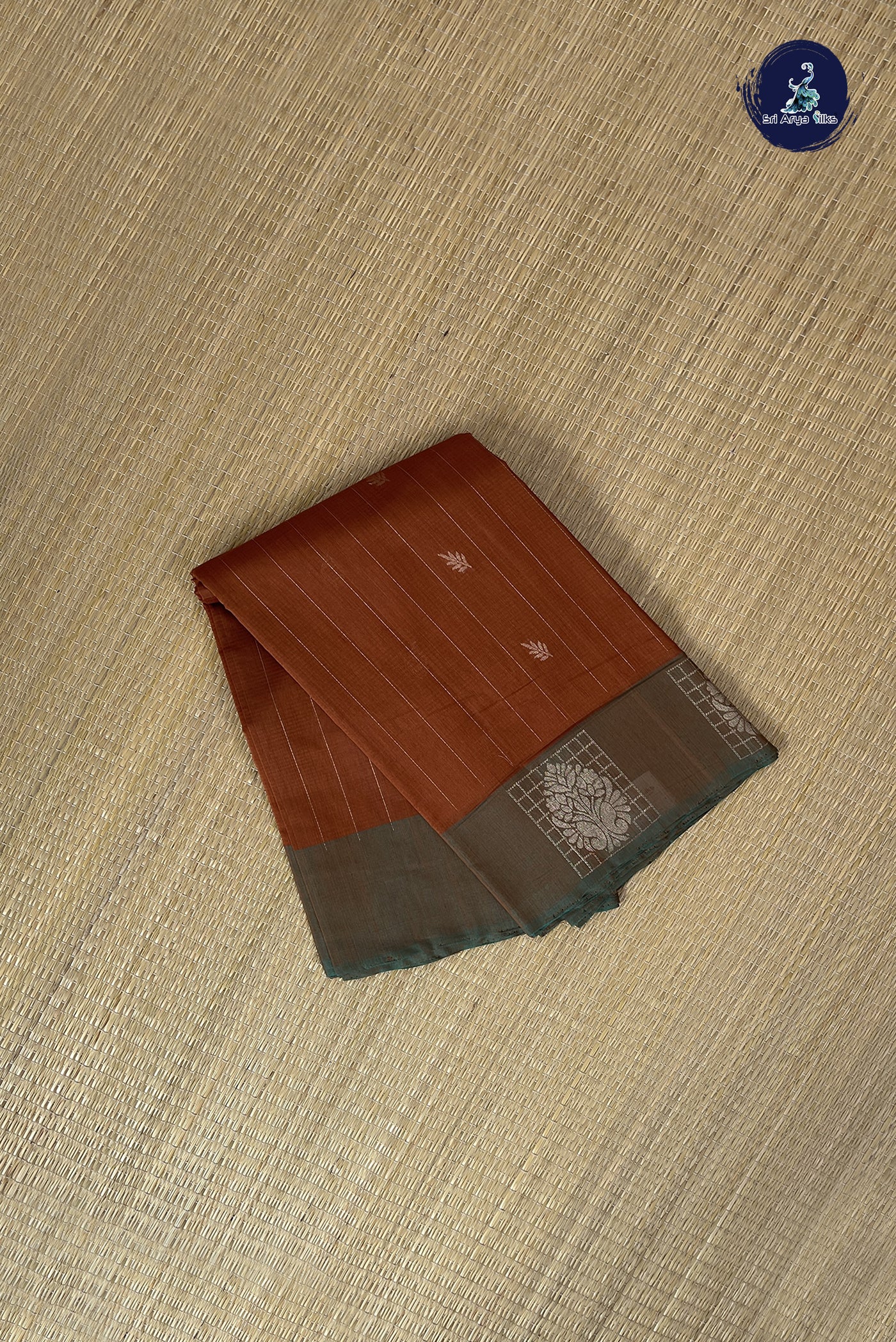 Light Brown Kora Sico Silk Cotton With Stripes Pattern