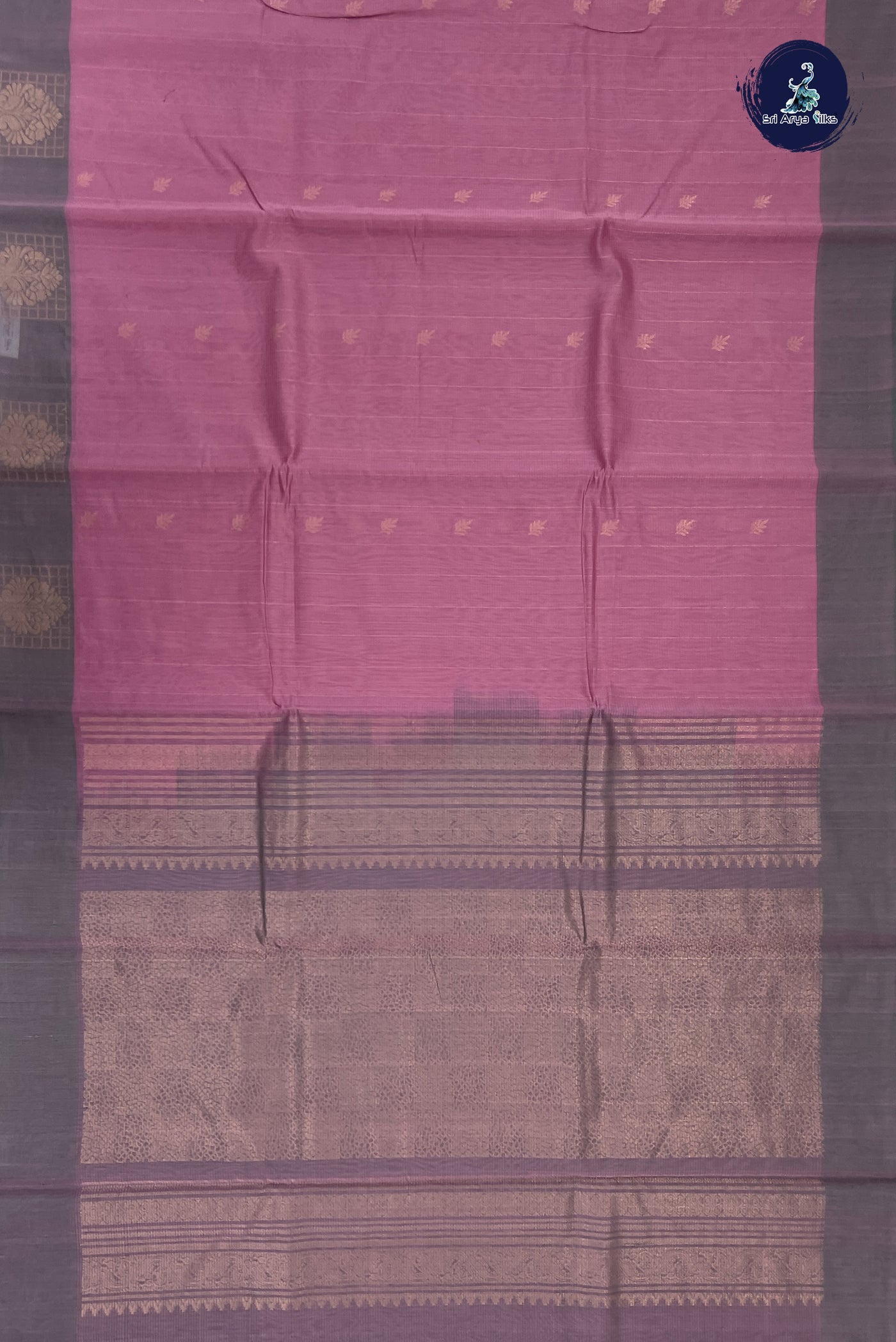 Light Brown Kora Sico Silk Cotton With Stripes Pattern