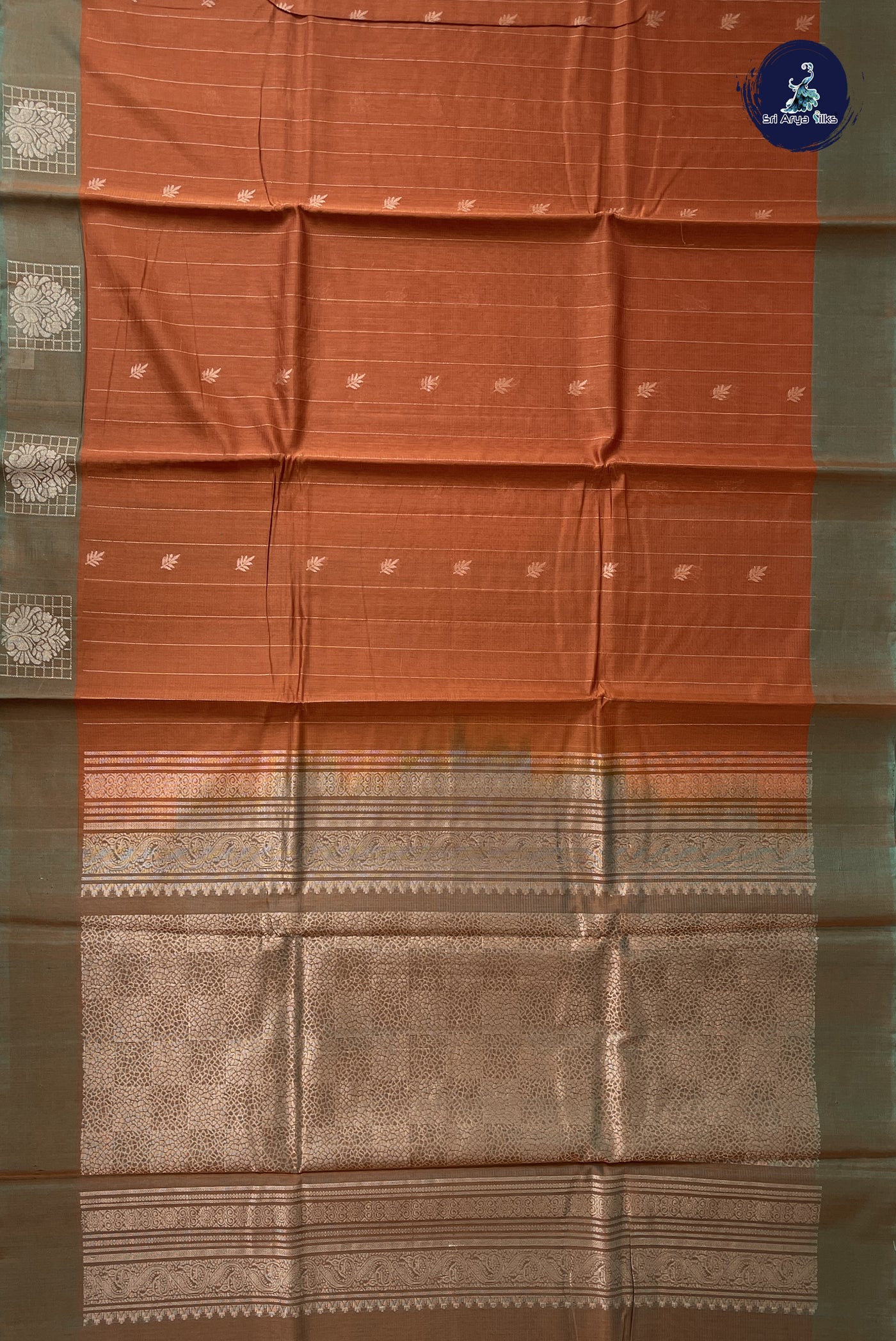 Light Brown Kora Sico Silk Cotton With Stripes Pattern