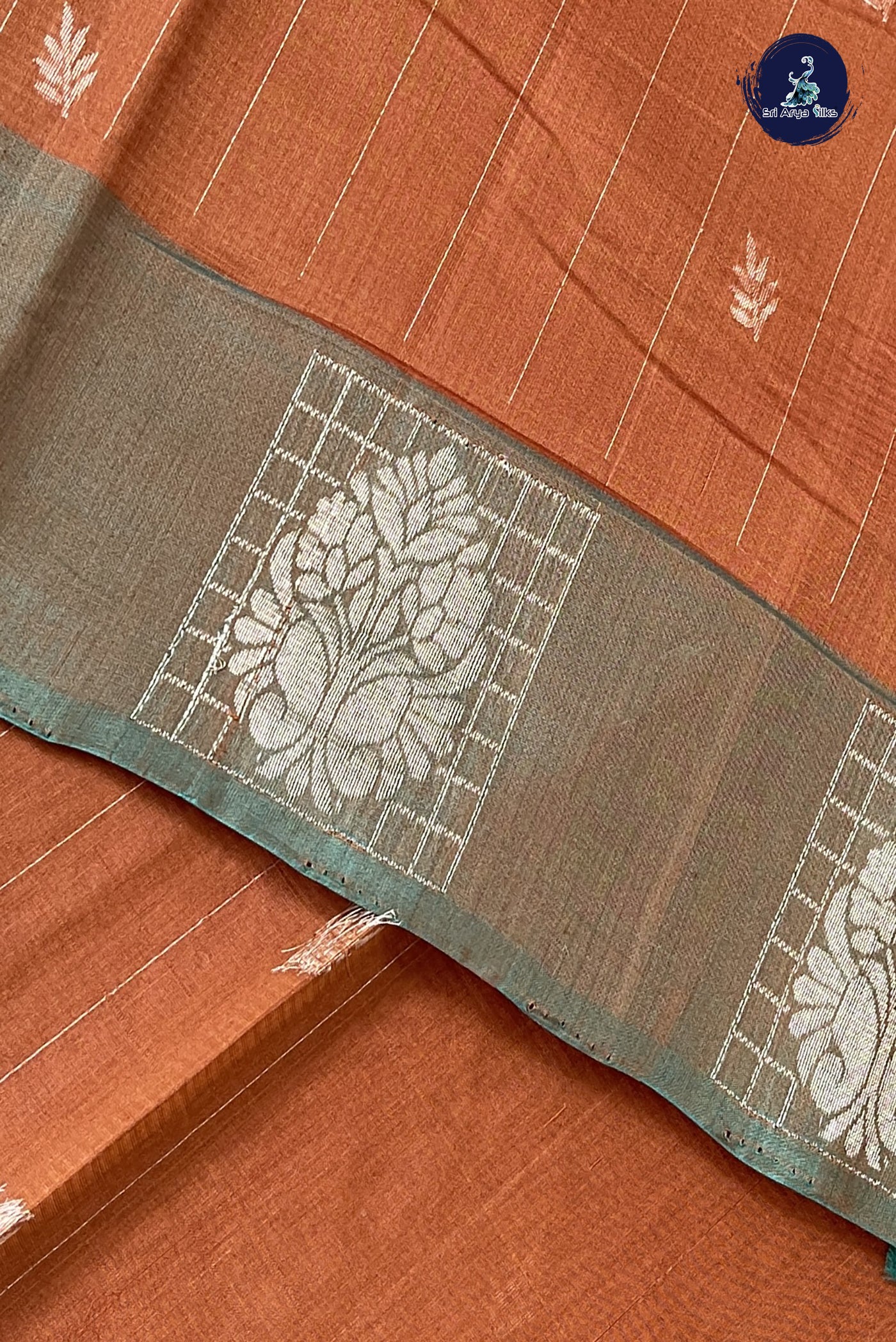 Light Brown Kora Sico Silk Cotton With Stripes Pattern