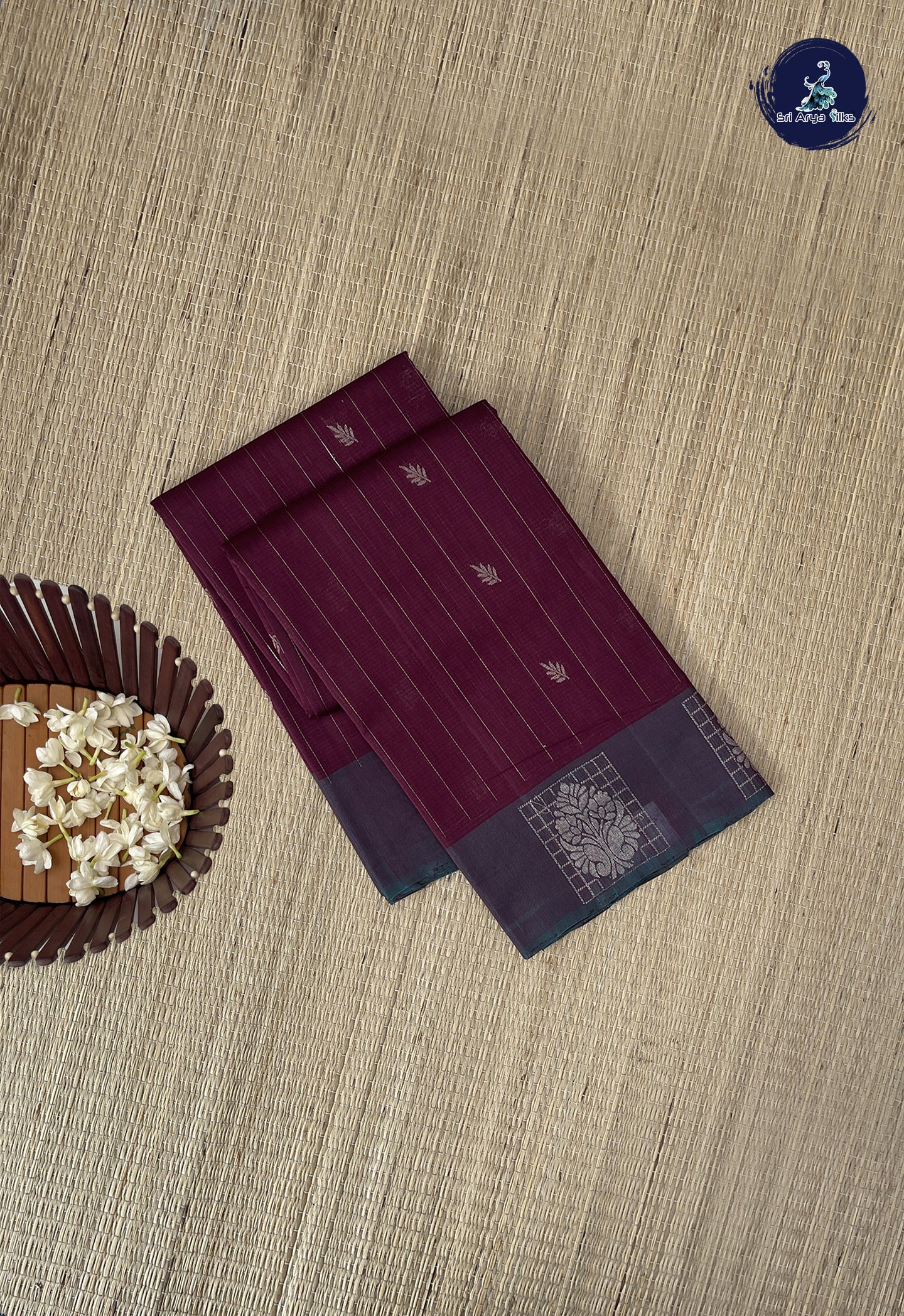 Brown Kora Sico Silk Cotton With Stripes Pattern