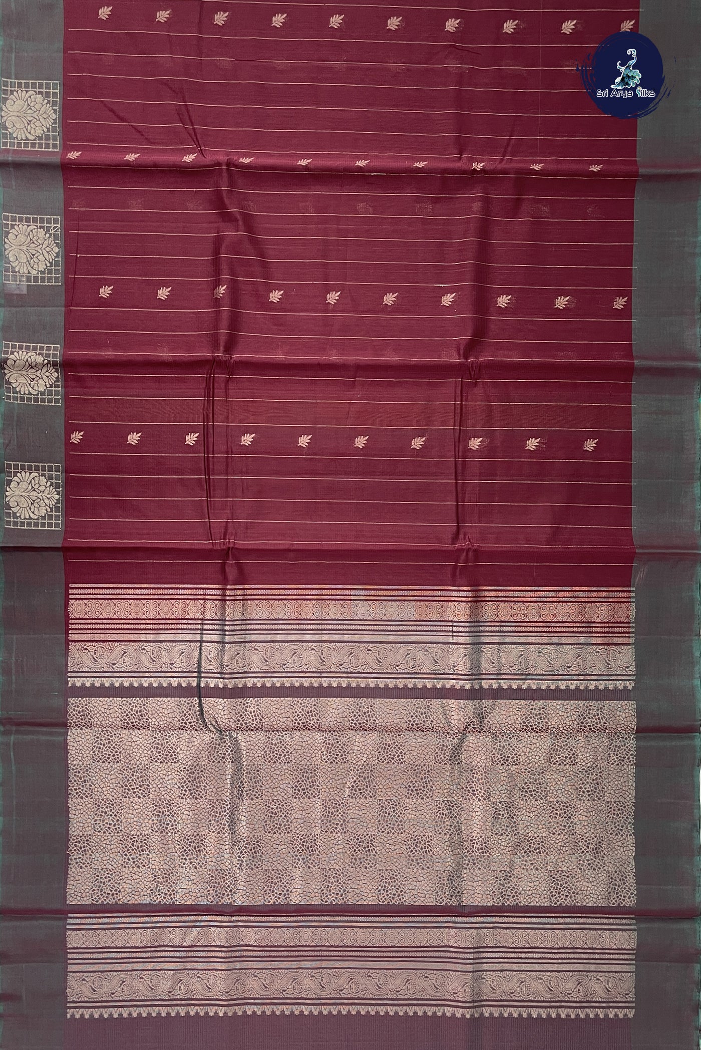Brown Kora Sico Silk Cotton With Stripes Pattern