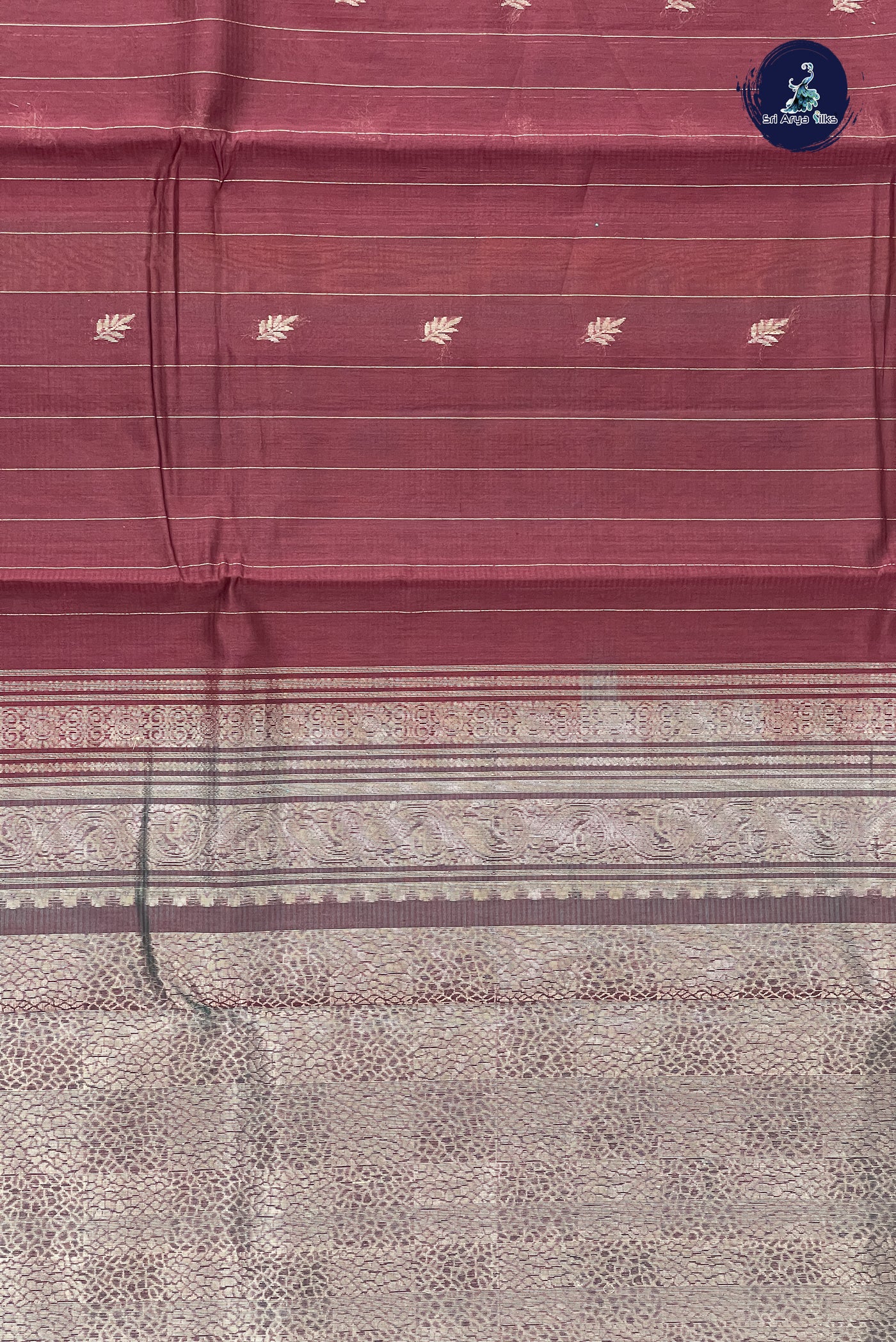 Brown Kora Sico Silk Cotton With Stripes Pattern