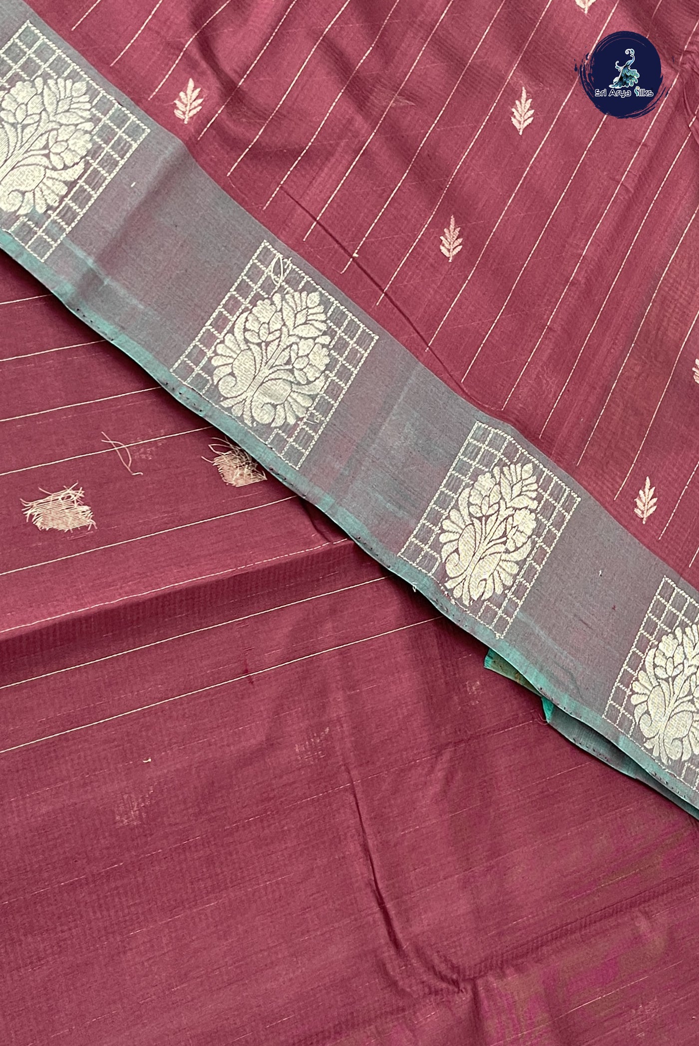Brown Kora Sico Silk Cotton With Stripes Pattern