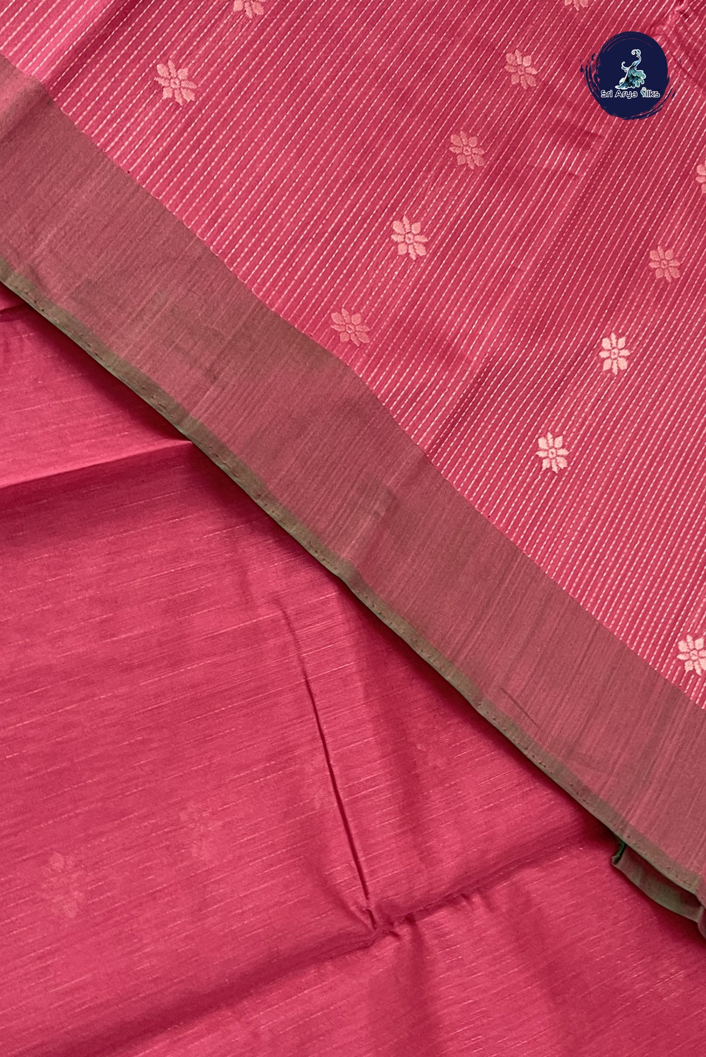 Pinkish Maroon Kora Sico Silk Cotton With Stripes Pattern