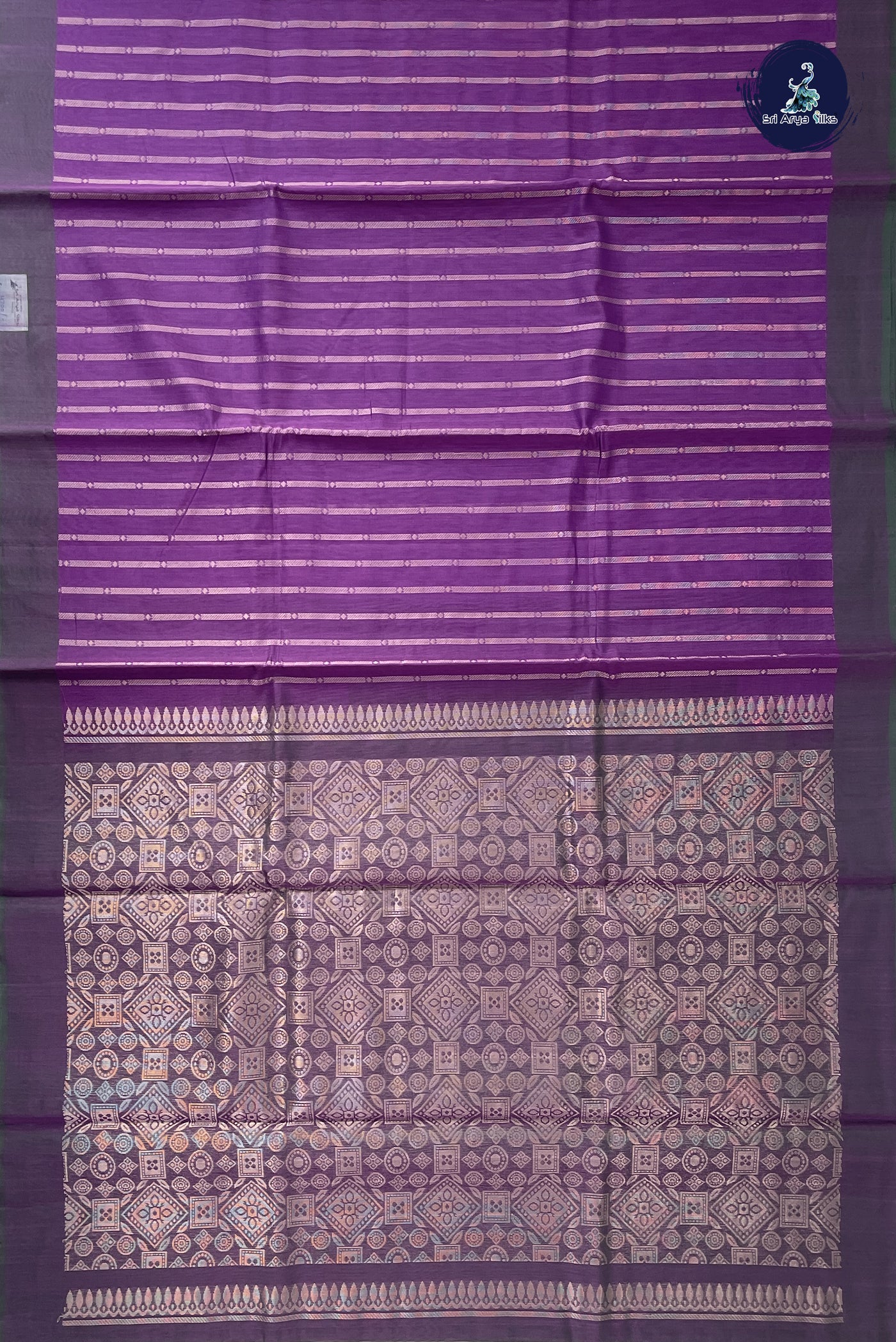 Violet Kora Sico Silk Cotton With Stripes Pattern