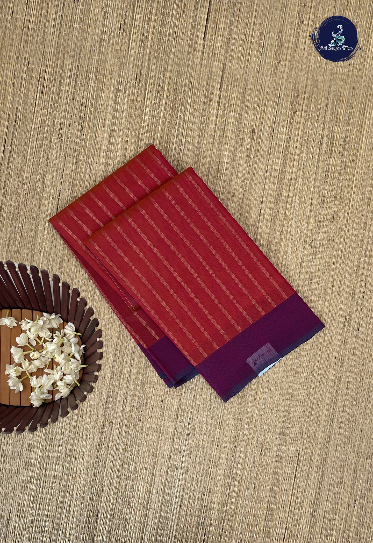 Red Kora Sico Silk Cotton With Stripes Pattern