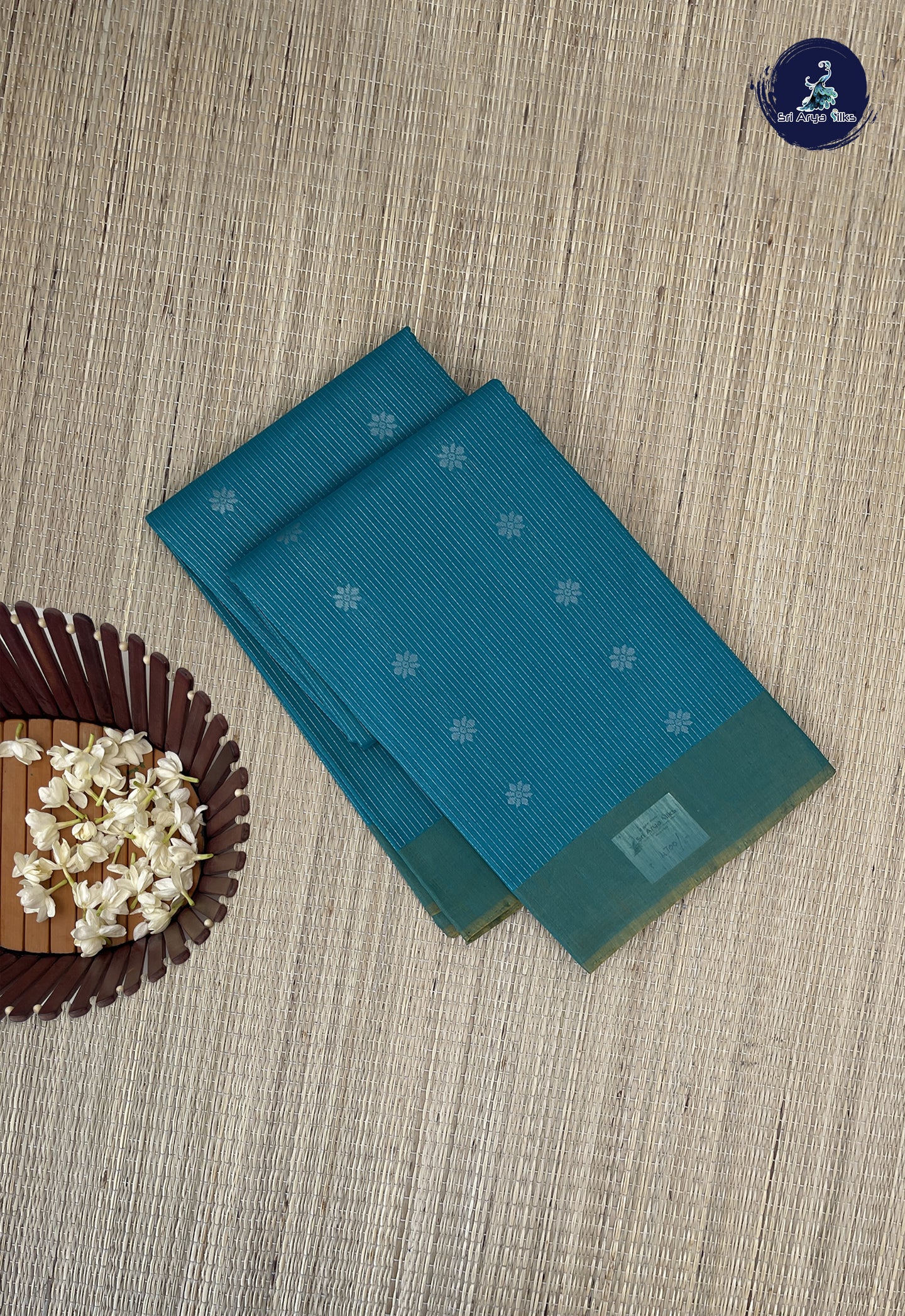 Teal Kora Sico Silk Cotton With Stripes Pattern