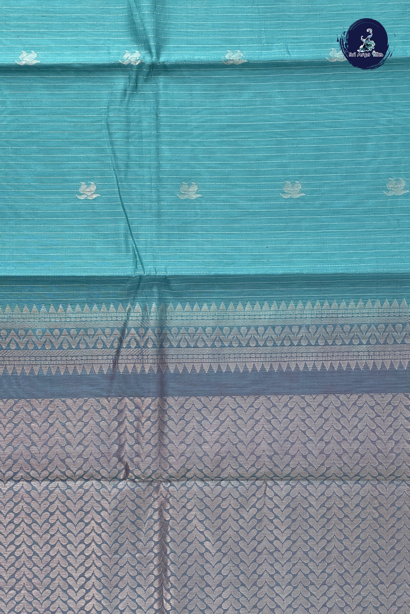 Light Blue Kora Sico Silk Cotton With Stripes Pattern